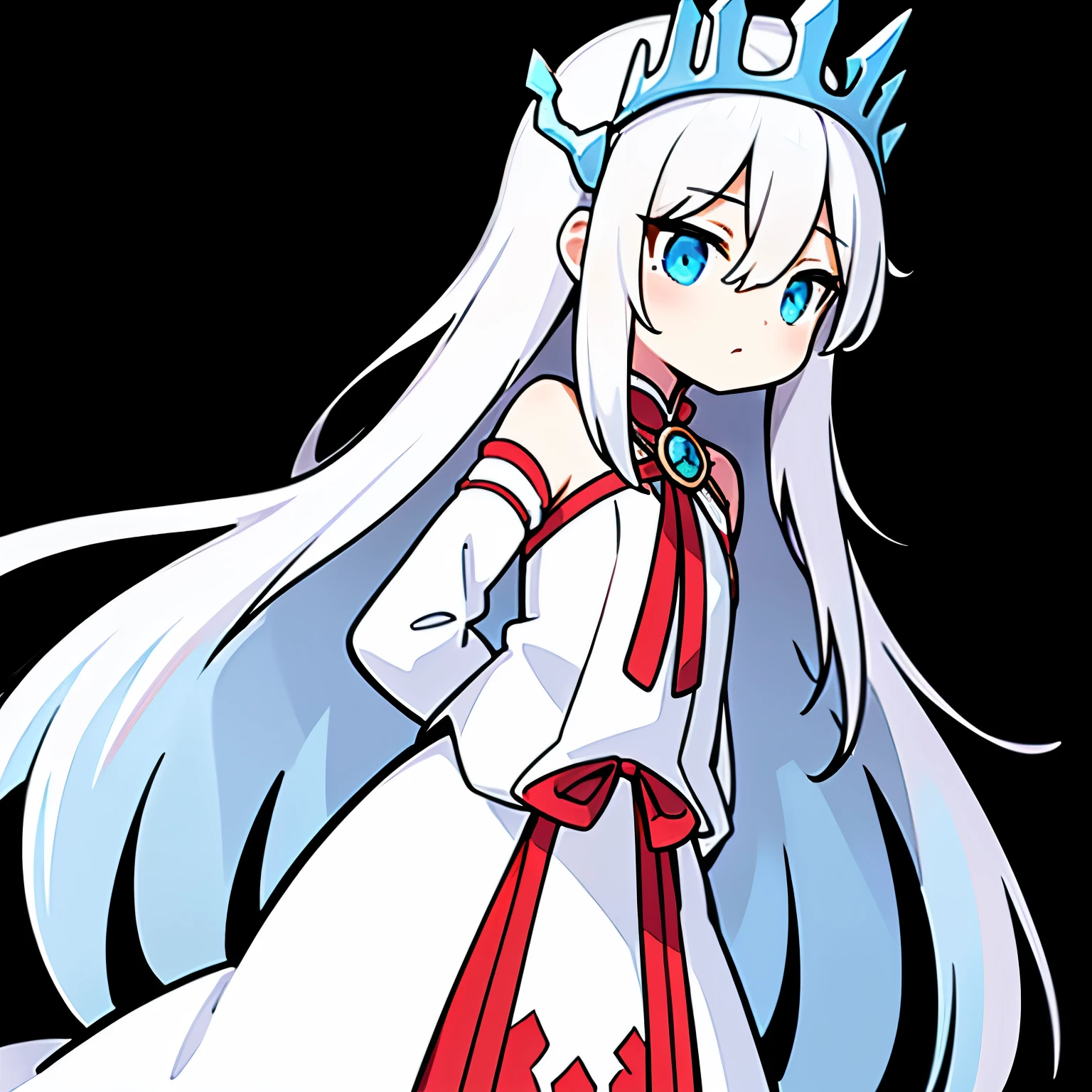 bust，Queen of Coral Terrace，The cold queen ，dragon girl，White clothes，dark blue eyes，white hair，hands behind back，blue and white maxi dress