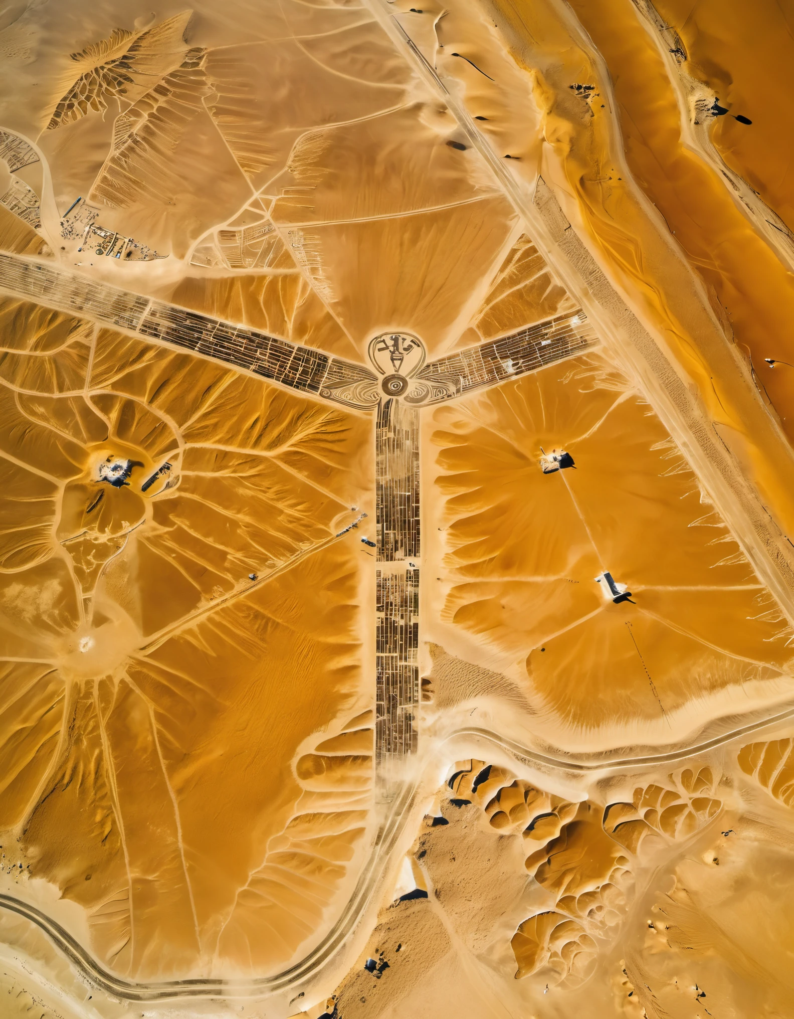 Aerial View/Aerial View, Nazca Giant Paintings, Nazca Lines, In the Gulf of Paracas, Peru, looking down on the land of Nazca from a height of thousands of meters, one is amazed to find, in this desolate, barren land, a portrait of a man: he is staring with his eyes, his right hand outstretched, and his feet are covered with heavy boots. 