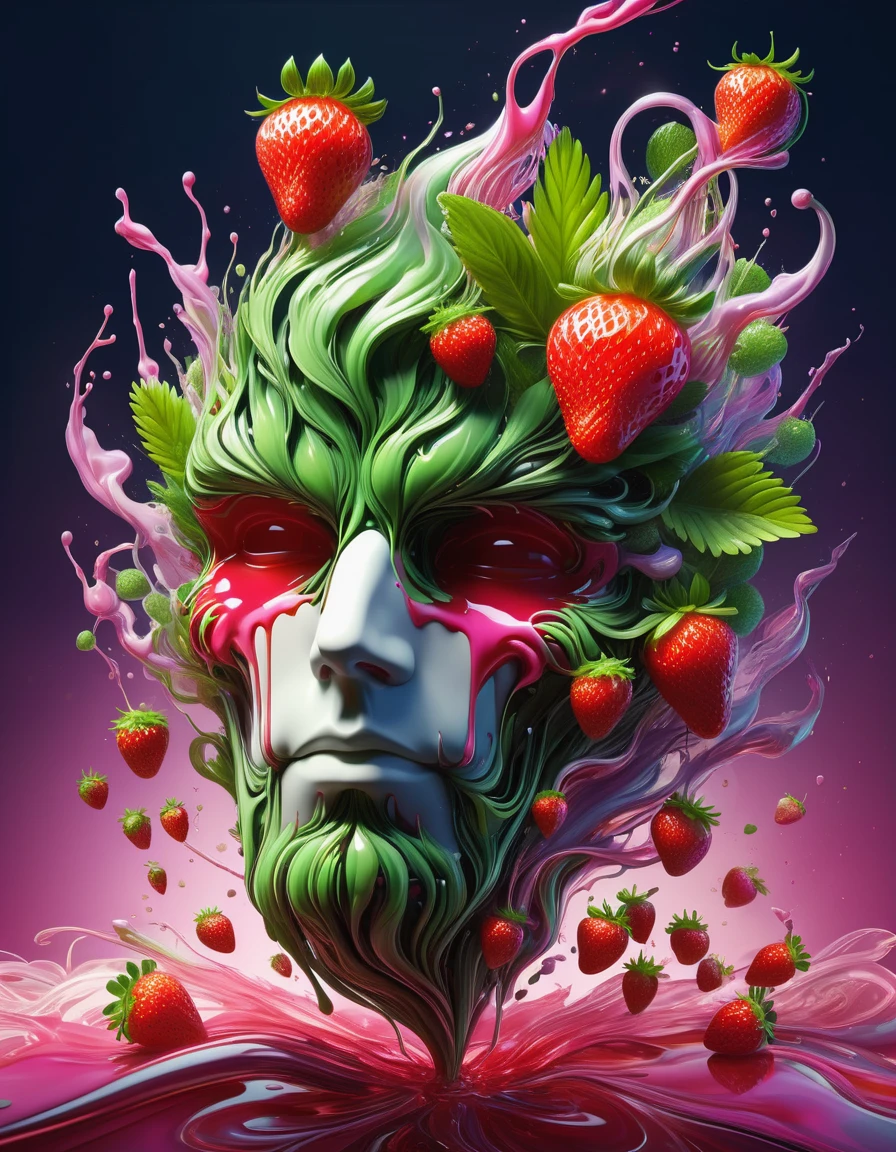 hyper detailed masterpiece, dynamic, awesome quality,floating liquid plant DonMW15pXL, ral-strawberryjam