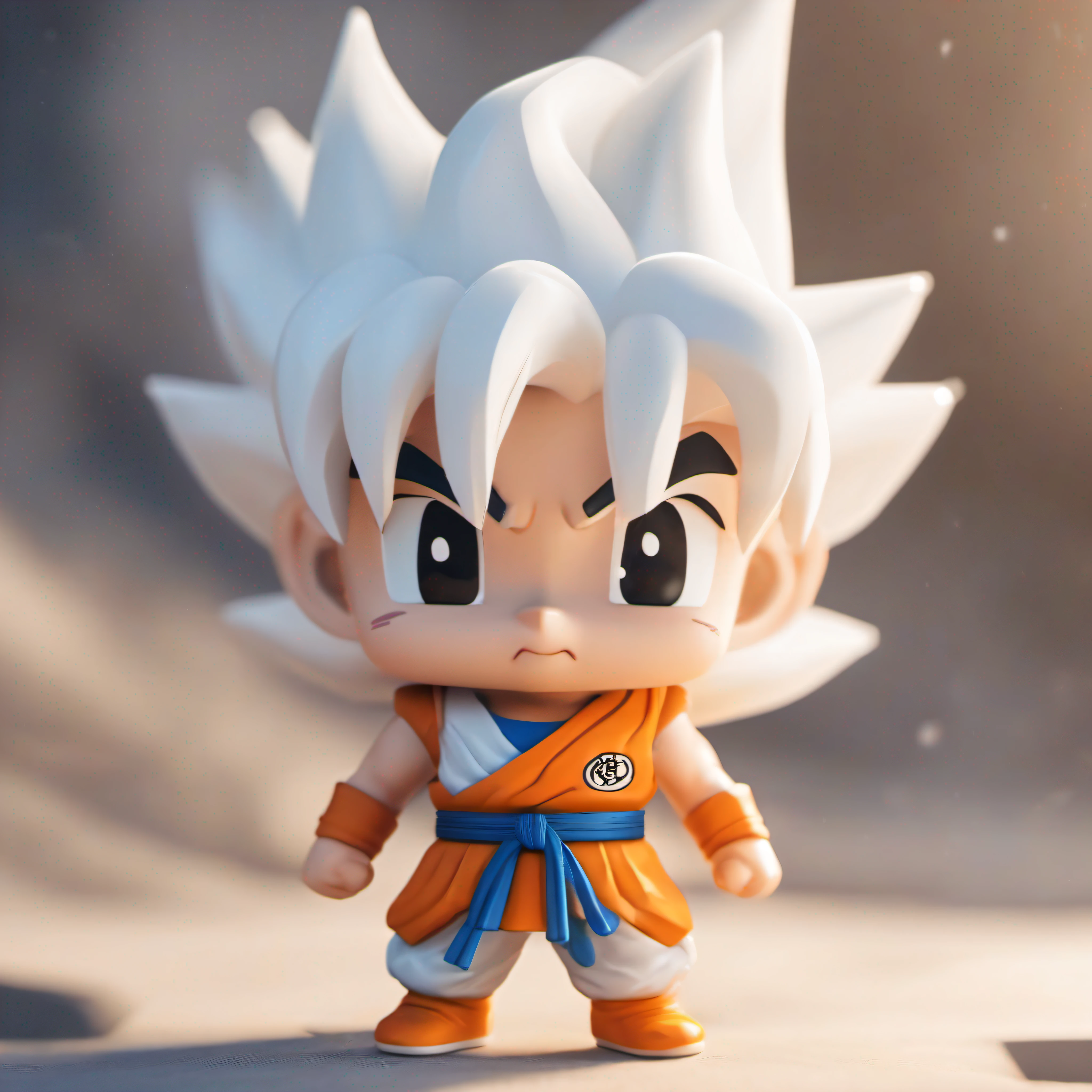 cute tiny white hyperrealistic anime goku, Chibi, adorable and cute, logo design, DESENHO ANIMADO, cinematic lighting effect, encantador, arte 3D vetor, fofo e peculiar, arte de fantasia, bokeh, hand drawn, pintura digital, soft lighting, isometric style, 4k resolution, photorealistic rendering, Limpeza altamente detalhada, Imagem vetorial, Obra-prima fotorrealista, Fotografia Profissional, simple space backdrop, fundo branco liso, isometric, vetor vibrante