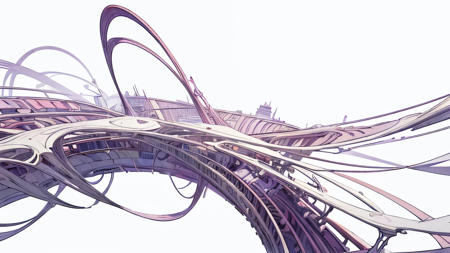 ((Masterpiece)), (Anime:1.3), ((best quality)), (abstract art:1.5), (High Definition), (pale purple), wide shot, (double helical structure;1.5), (simple white background:1.6), cityscape, (Beautiful), (Biological atmosphere),
