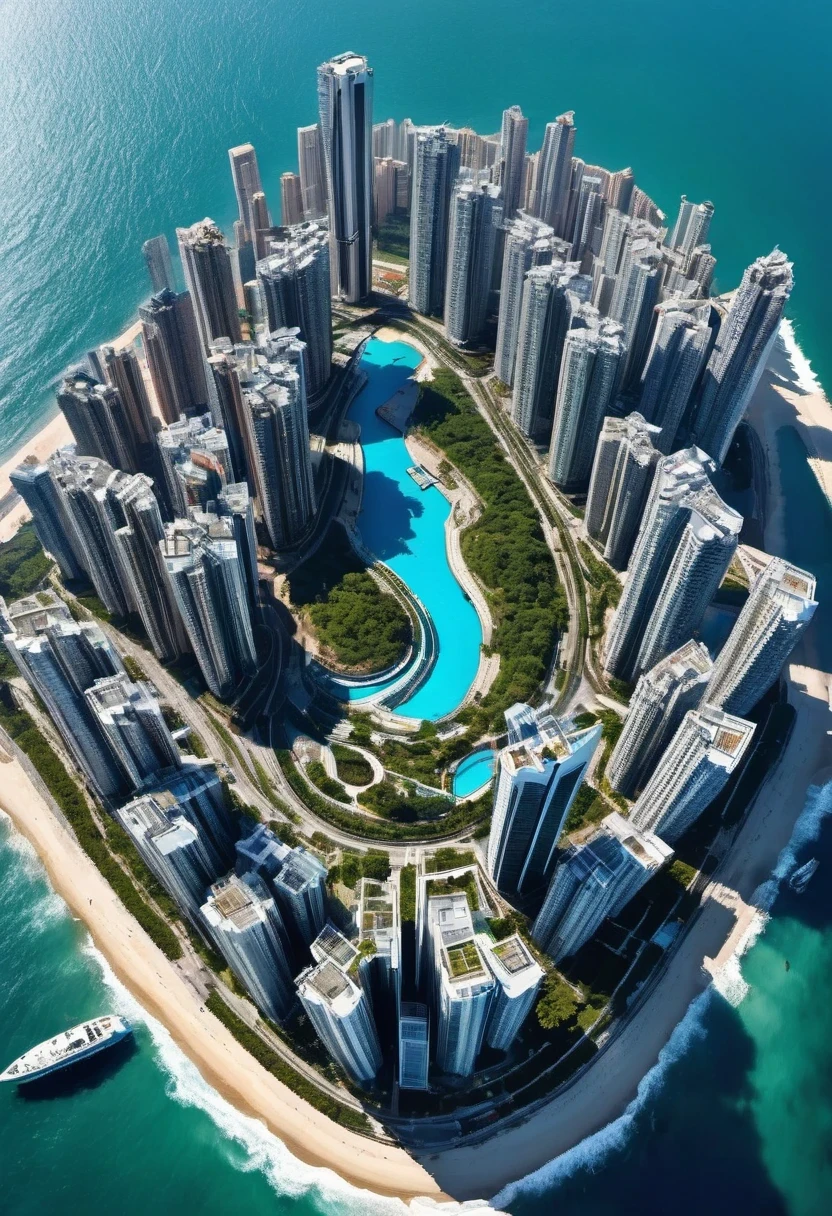 vanishing point, from above, panoramic, super wide angle, satellite images,Hong Kong floor plan ,((Coastal cities)), high density, Zaha Hadid Architecture, ((Top view)), Natural light, Specular rendering, masterpiece, high quality, outdoor