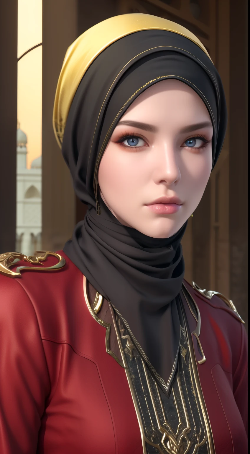 1girl, solo, beautiful face, high detailed realistic eyes, double eyelids, high detailed realistic pupils, (upon body from head to waist:1.36), (wearing hijab:1.37), (moslem headscarf:1.37), reading glasses, sitting alone on a long chair, amazing mosque park background, taj mahal, best quality, masterpiece, highres, black and white moslem female dress, Beautiful face, (upon body from head to waist:1.35), tyndall effect, photorealistic, dark studio, two tone lighting, 8k uhd, dslr, soft lighting, high quality, volumetric lighting, candid, Photograph, high resolution, 4k, 8k, Bokeh, (hyperrealistic girl), (illustration), (high resolution), (extremely detailed), (best illustration), (beautiful detailed eyes), (best quality), (ultra-detailed), (masterpiece), (wallpaper), (photorealistic), (natural light), (rim lighting), (detailed face), (high detailed realistic skin face texture), (anatomically correct), (heterochromic eyes), (detailed eyes), (sparkling eyes), (dynamic pose), (hair completely covered by the hijab:1.35), looking to viewer