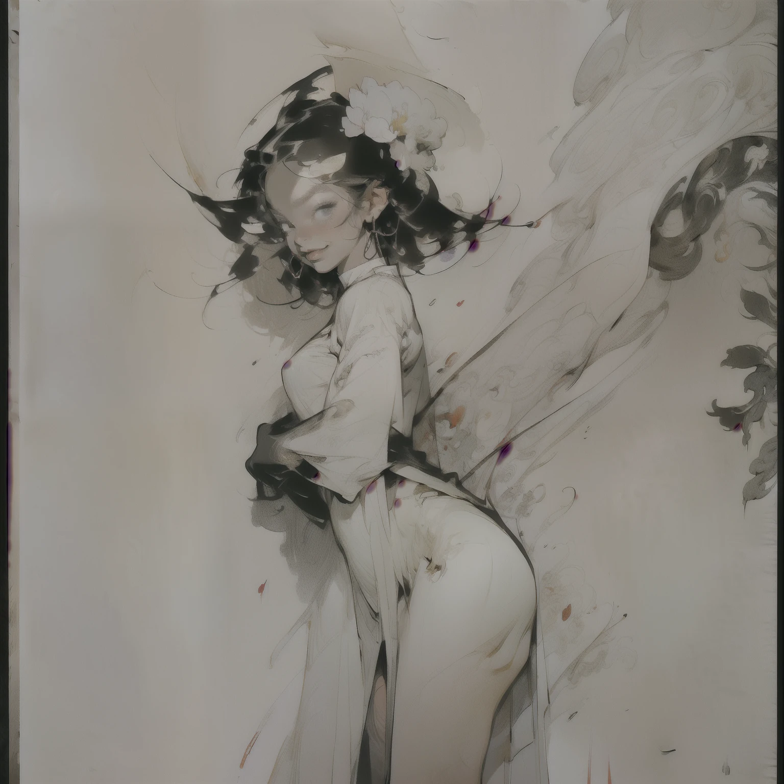 ((Create MaxZenArt!)), (Yuna), (young girl, , naked, full length, naked body, dark hair, light skin, scarlet lips, smile; black, expressive playful eyes, long eyelashes))_( (Highest quality, masterpiece), (one young girl - 16 years oldll length, legs spread, white hair, white skin, scarlet lips-smile; black, expressive playful eyes, long eyelashes), (black translucent - chiffon dress, golden line, very short peignoir dress, (erotica), (sexy), (very sexy body, seductive body, small beautiful breasts, genitals), (calm relaxed pose, hair fluttering in the wind, half turn, look at viewer, stylish girl model))_((Digital painting, wide brush stroke, outstanding skill, oil painting), (daylight, soft warm shadows, contrasting cold light, reflexes, refraction, tracing))_((background - stunning blooming irises; (purple, yellow, blue, white), (petals, shoots))_((Highest quality workmanship, realism, digital painting, modern brushwork, clear correct anatomy, grace, simplicity of execution))