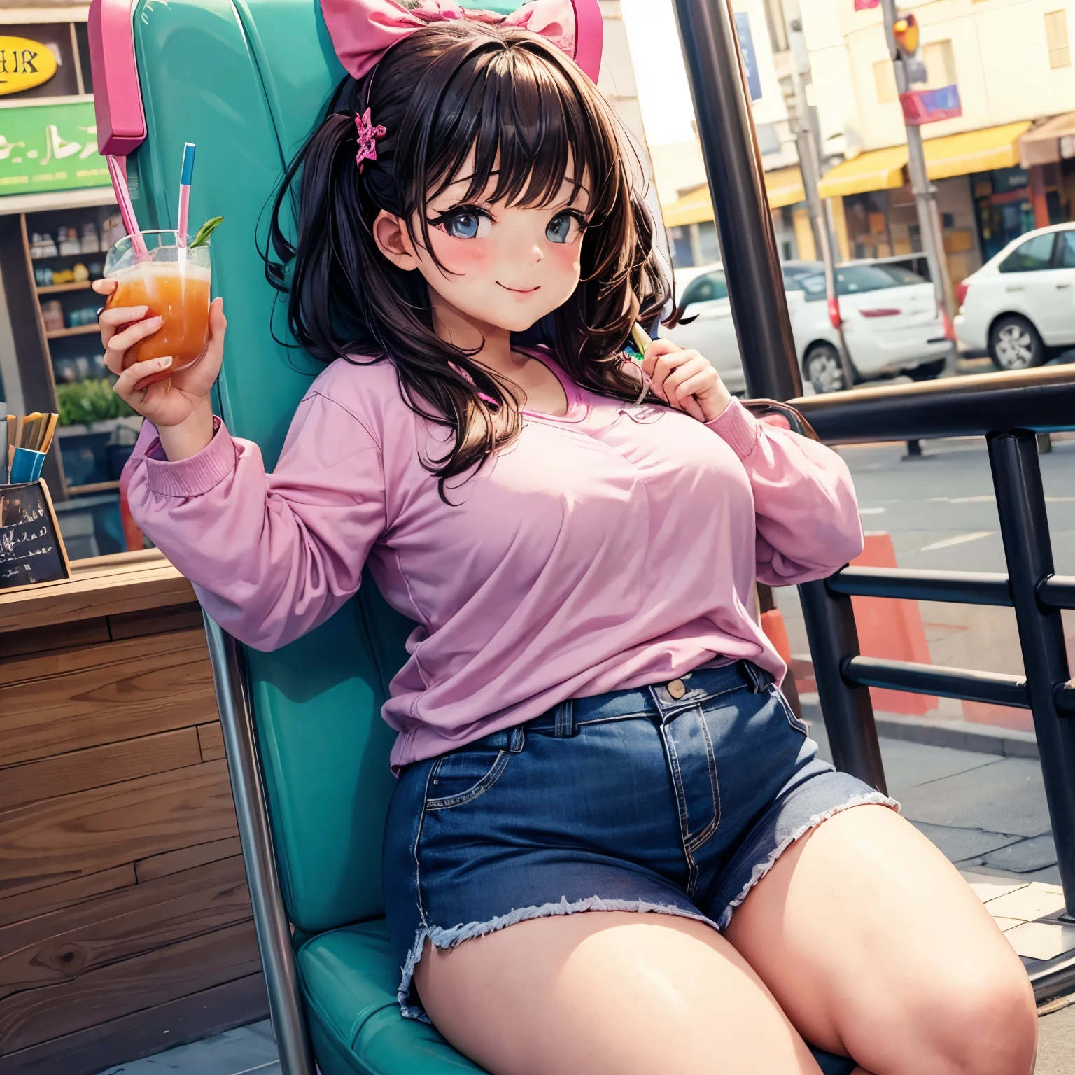 Chubby girl on pole drink bobatea