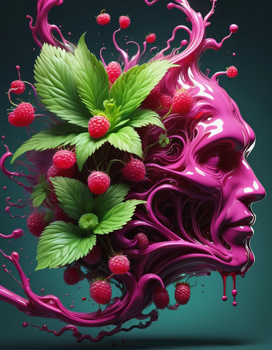 hyper detailed masterpiece, dynamic, awesome quality,floating liquid plant DonMW15pXL, ral-raspberryjam