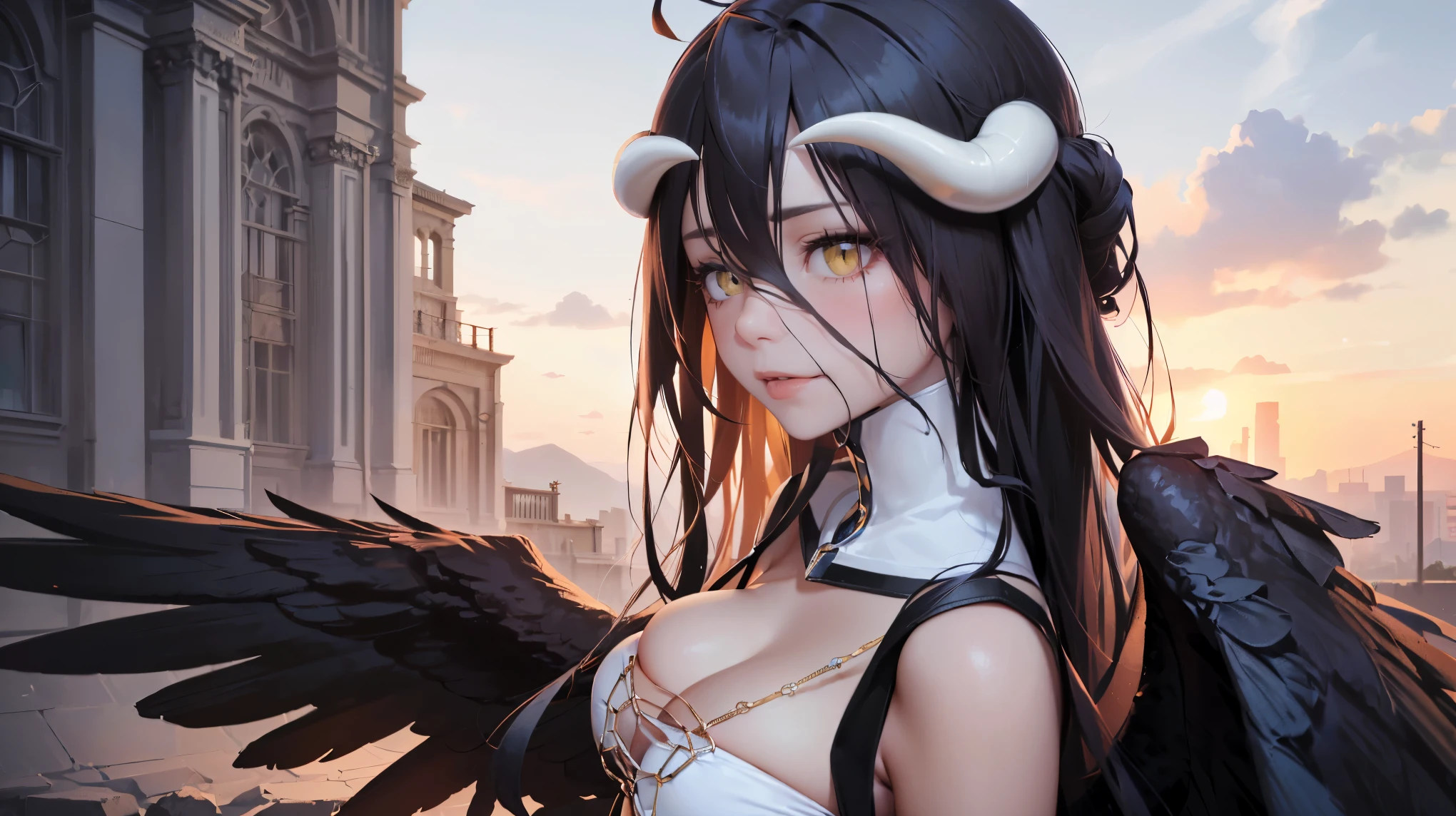 albedo, ((obra de arte、alta qualidade、Super Obra-Prima、mais alta qualidade、super high resolution、cinematographic , 8K、 (Retrato de uma atriz muito bonita、long neck)、(felicidade、jovial、Dentes bonitos、Belo alinhamento dos dentes, ela tem covinha)、 Lindos olhos realista, olhos verdes cristalinos claros))、(fotorrealista:1.4)、((1 garota、sexy、pele branca clara:1.4、Look up at your audience、close-up do rosto、foco bem nitido da garota, imaculado、charmosa, linda、cabelo escuro、Corte de cabelo bob com franja linda、Hermoso cabelo longo、Supermodolo 190cm、peitos realista colossais:1.6)) mamilos escuros largos e bicudo. (micro thin transparent swimsuit, langerir super detalhado e trasparente, micro calcinha rosa :1.9, definhar transparente、(albedo usando camisa tradicional junto com calcinha muito detalhado)), asas de anjo negras no quadril, sexy. ((long realistic breasts between armsnatural breasts, mamilos largos, (Chegue perto para enfatizar o belo decote)) 、long neck、franja reta、Eyelash、hermosos olhos delicados、The face of the golden ratio、golden ratio body、(Qualidade de imagem 8K、mais alta qualidade、obra de arte:1.6)、Ultra-detalhado、ultra resolution、(rialistic photo:1.37)、 cinematographic、fundo preto, Paradise, fotografia colorida, High definition、fotografia profissional、tiro de cima Muito detalhado e lindo、foto 8K、Incrivelmente detalhado、arte oficial、Highly detailed CG Unity 8K wallpapers、Deusa da beleza , Linda garota muito detalhada、Rosto extra detalhado、olho extremamente detalhado、Pele altamente detalhada、poros da pele 、Dedos extremamente detalhados、nariz altamente detalhado、Boca muito detalhada、Anatomia perfeita、fundo detalhado、(garota linda 25 anos:1.2、garota fofa、corpo realista、sexy 、corpo magro、Corpo bonito、seios saindo do decote)、 pelos pubiano、bichano. (franjas cegas: 1.2)、Rostos Kawaii、rosto realista、olhos delicados、(tiro de vaqueiro frontal)、athletic pose、peitos ultra gigantescos、Dentes bonitos、Belo alinhamento dos dentes、Sorria para mim, Supermodo.