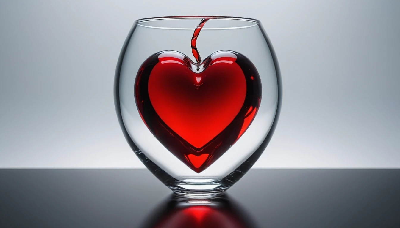 create an image demonstrating the style of ((Glassmorphism)) style, hyper realism, 8k high definition, vibrant colors, sharp focus, insanely detailed, one red heart in glass.