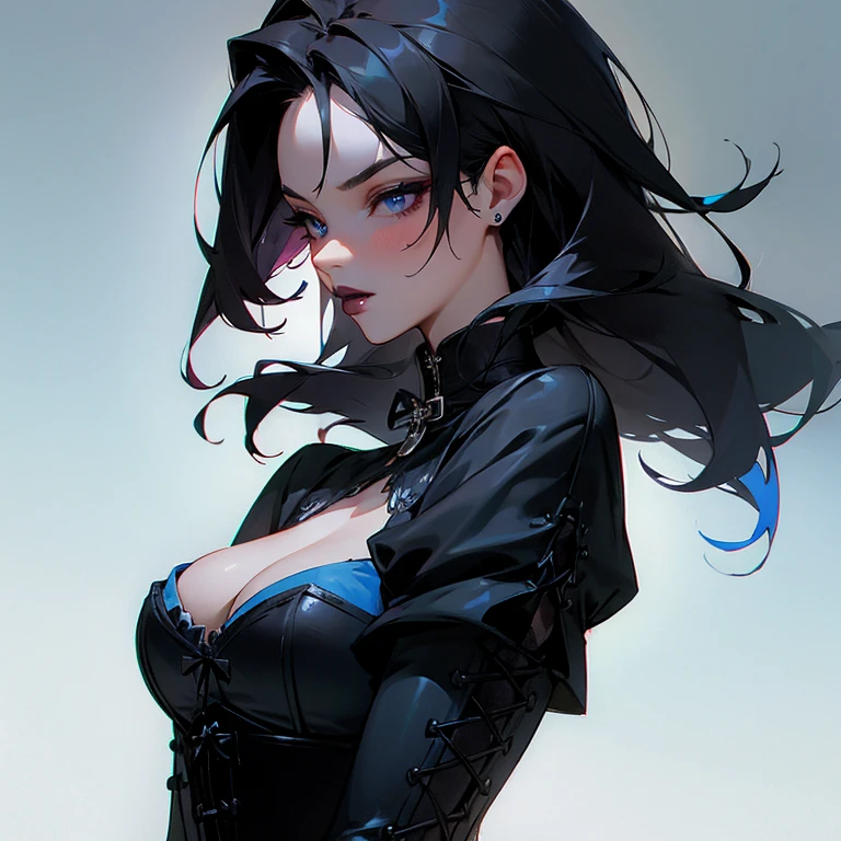 glossy ((((black)))) lips, blue corset