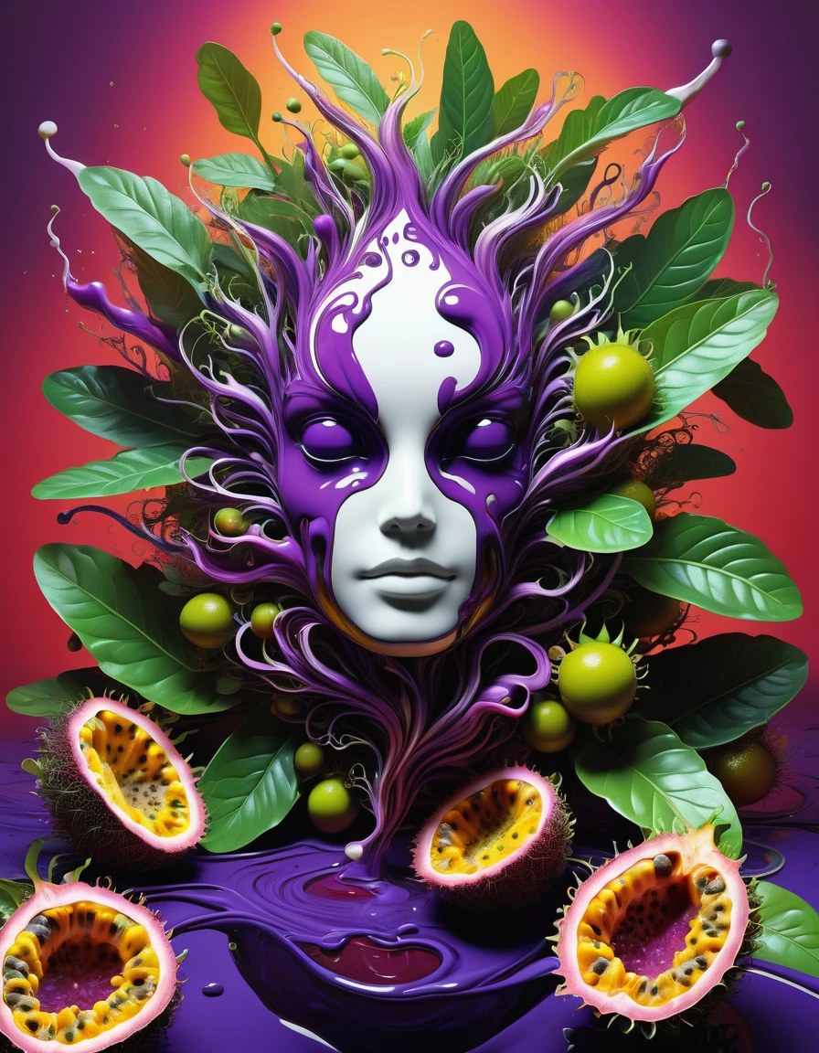 hyper detailed masterpiece, dynamic, incredible quality,DonMW15pXL floating liquid plant, passion fruit with human form