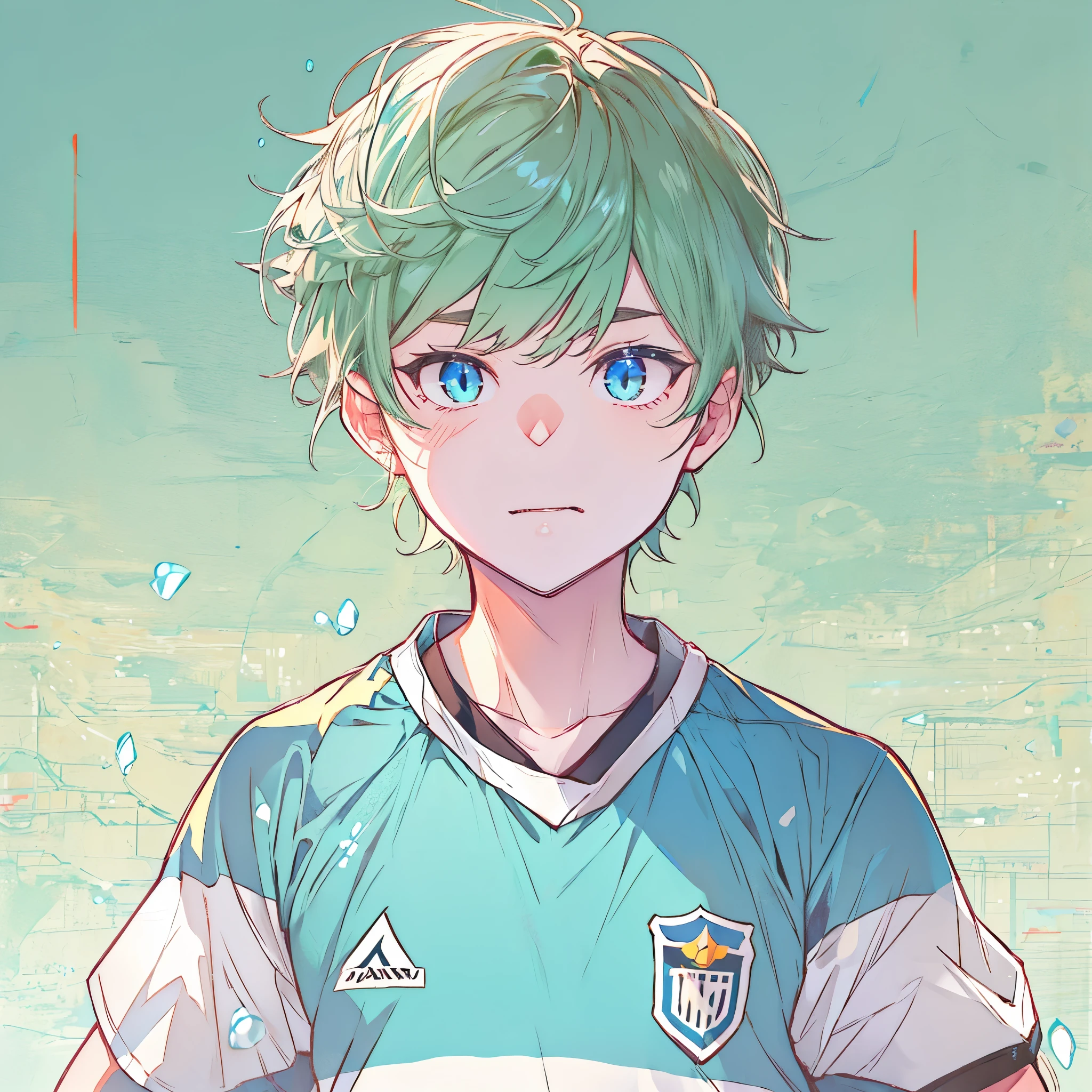 1boy, soccer uniform , aquamarine eyes