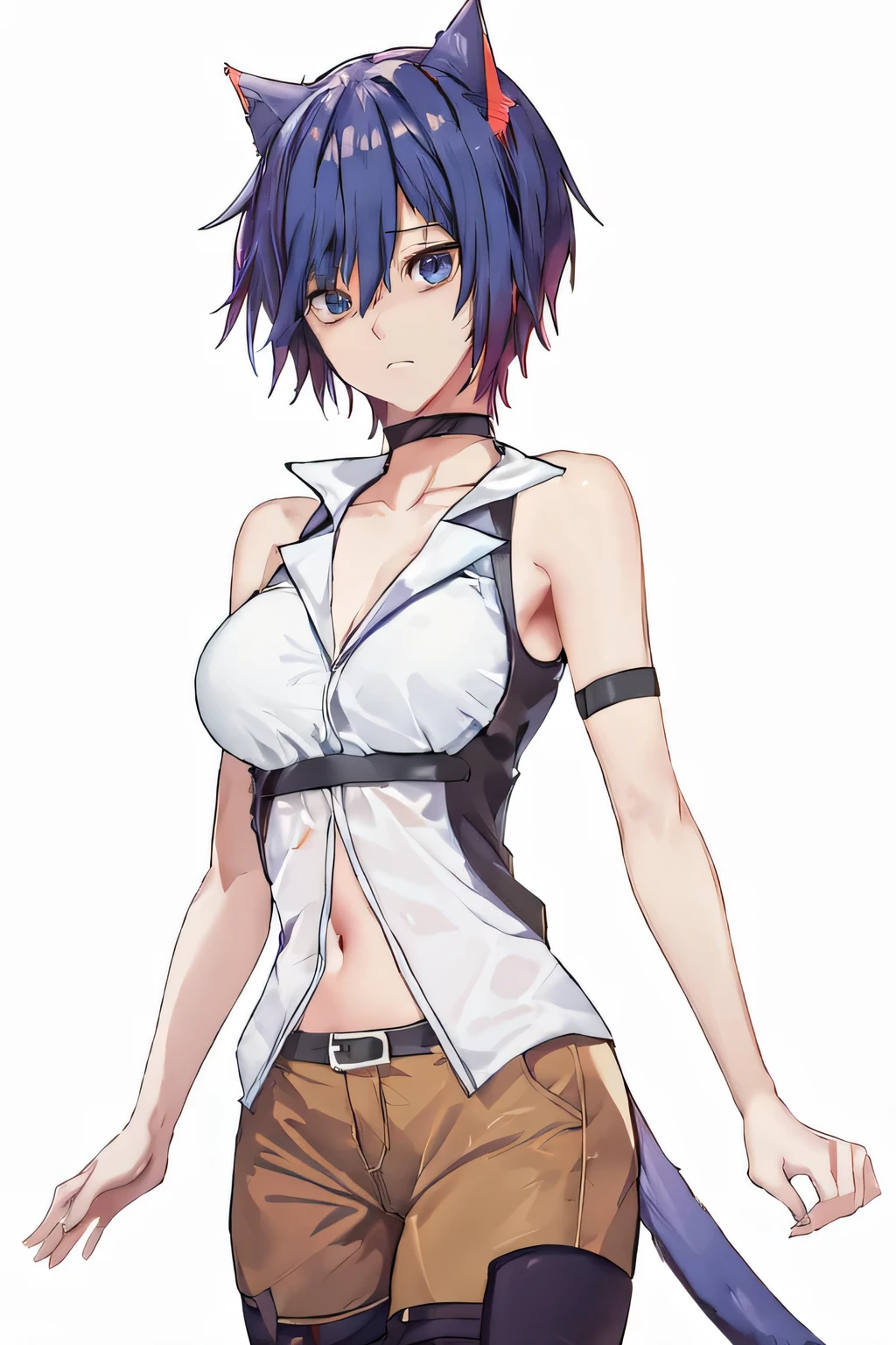 anime girl with blue hair and a cat tail, attractive matoi ryuko, anime moe artstyle, hana yata, female anime character, official character art, seductive anime girl, detailed anime character art, anime girl named lucy, ( ( character concept art ) ), gapmoe yandere, mayuri shiina from steins gate, short blue haired woman