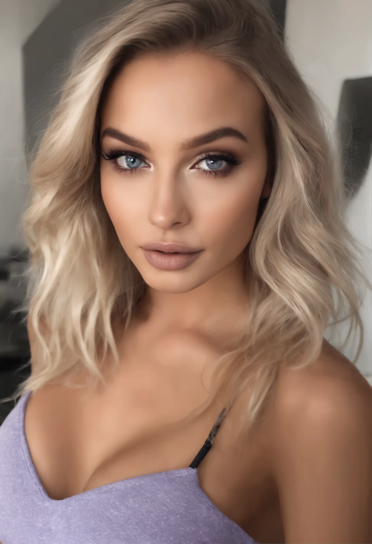 Blonde woman with matching tank top and panties, fille sexy aux yeux bleus, Portrait Sophie Mudd, Portrait de Corinna Kopf, cheveux blonds et grands yeux, selfie of a young woman, Les yeux dans la chambre, Violet Myers, ohne Maquillage, maquillage naturel, Look directly into the camera, Visage avec Artgram, dezentes Maquillage, Superbe photo du corps entier, dans la chambre, Fission