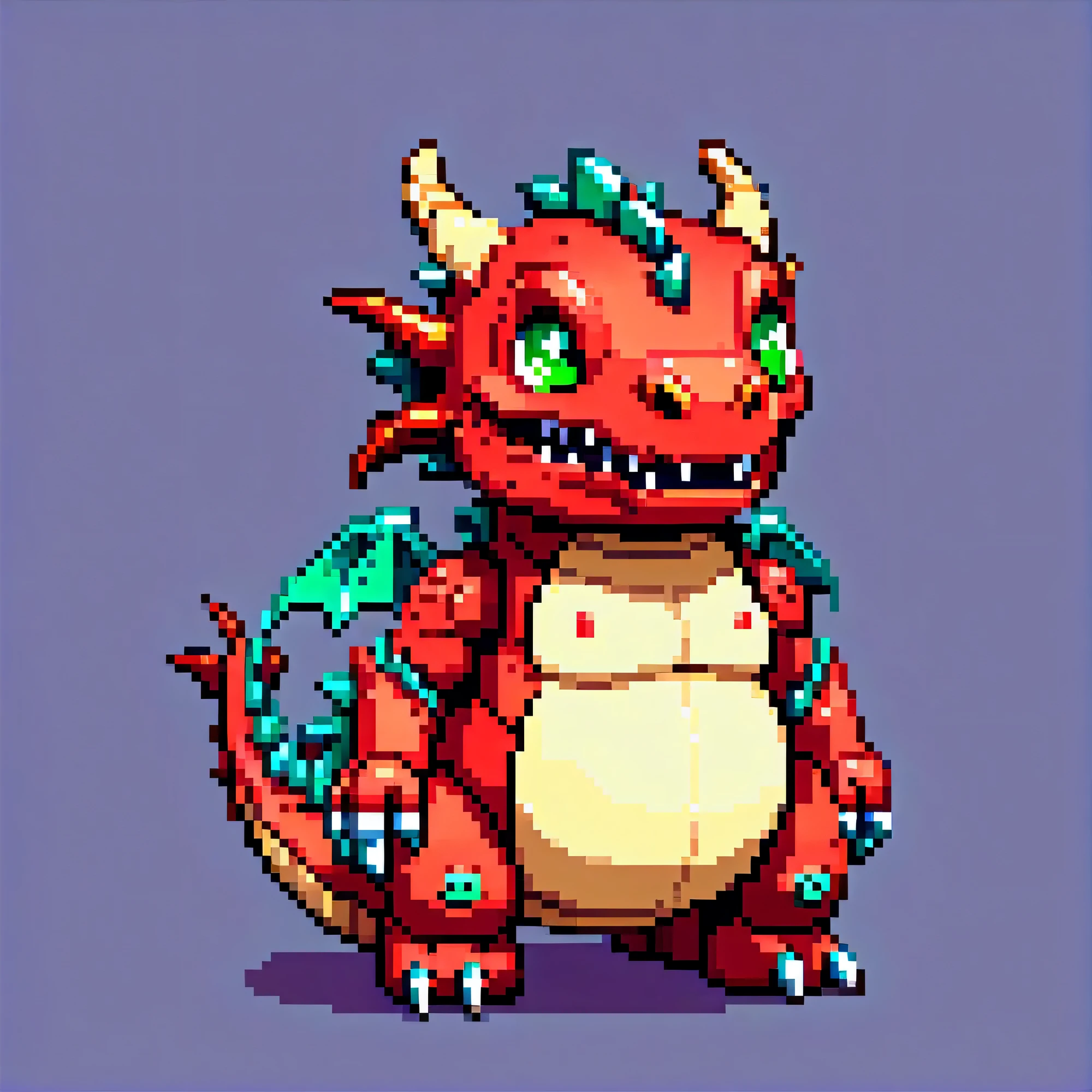 pixel art 64 bit game style robotic dragon chubby cute 