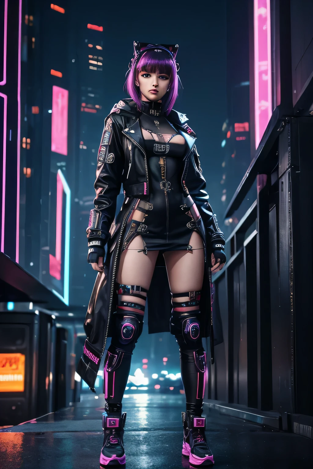 ((masterpiece)), ((best quality)), 8k, high detailed, ultra-detailed, xsfashion,1girl,cyber fashion, full body,cyberpunk