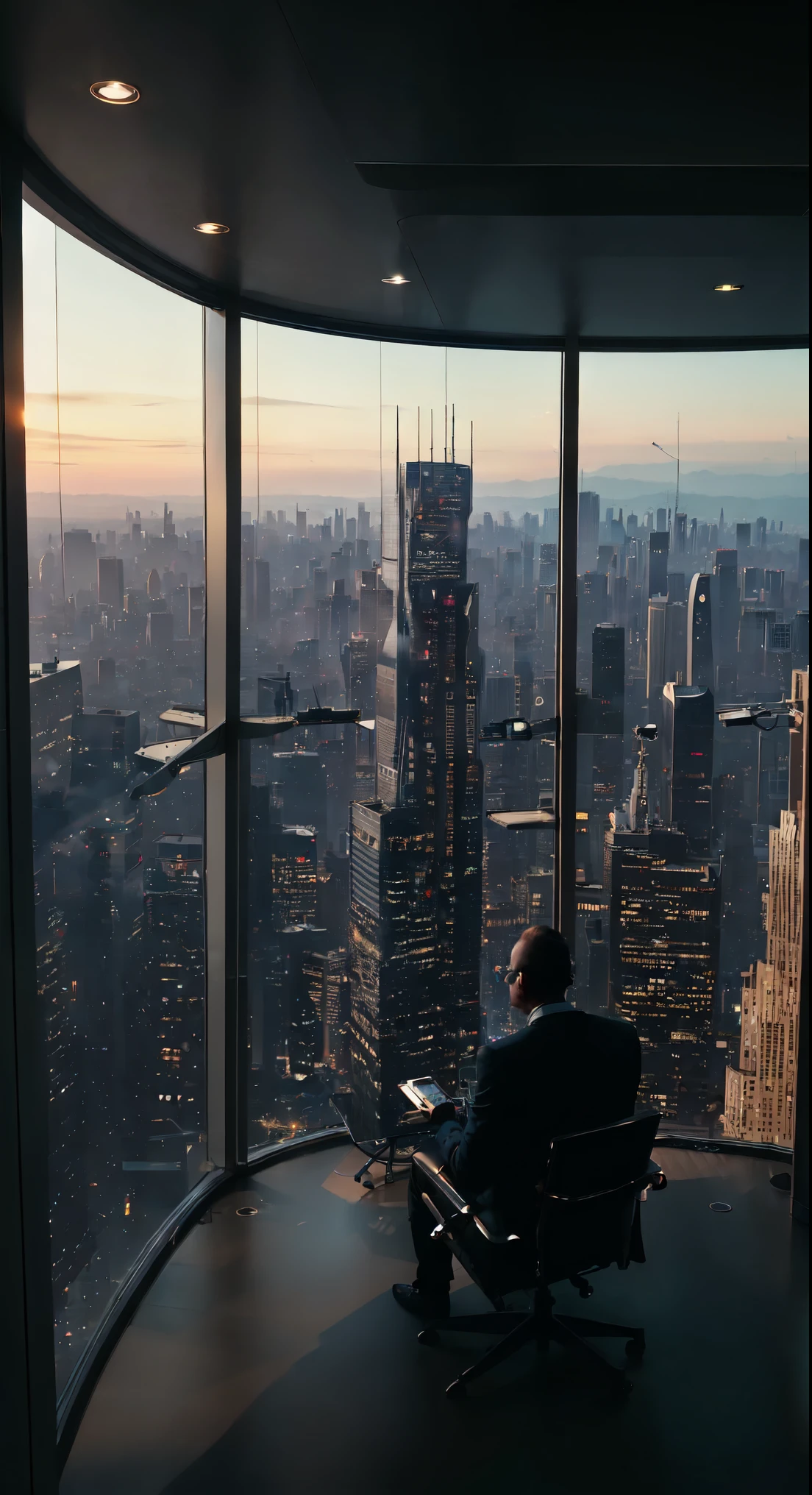 a skyscraper office in the big city, a male cyborg sits in a luxurious chair and smokes a big cigar, high quality, absurdres, masterpiece, beautiful, intricate details, 1/2 body crop, slim body, beautiful figure, magnificent anatomy, (intricate details:1.12), HDR, (intricate details, hyper-detailing:1.15), (natural skin textures, hyper realisitc, soft light, Sharp:1.2)