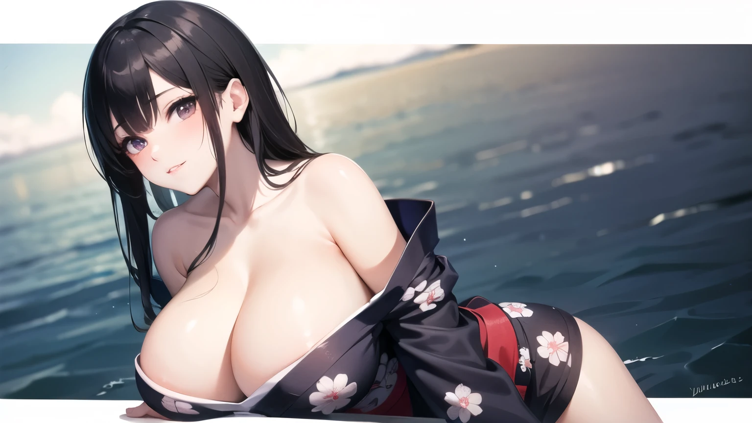 (((masterpiece, best quality))), (((superior quality))), cute girl, ((extremely detailed girl)), (huge breasts), (yukata), (bare shoulders), strapless top, slight smile