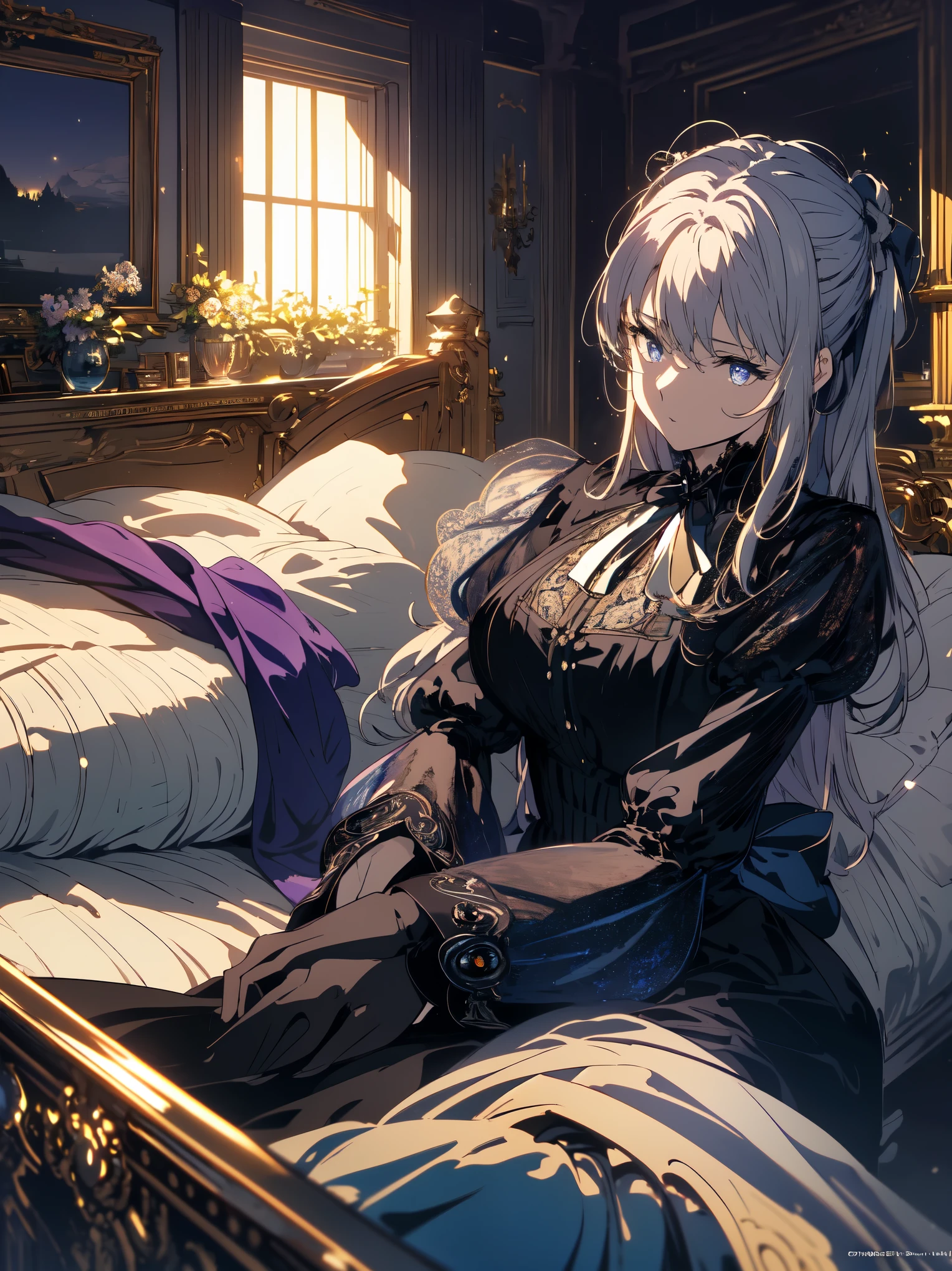 masterpiece, highest quality, (Highly detailed CG integrated 8k wallpaper), (highest quality), (Best Illustration), (best shadow), (Stable diffusion model), violet evergarden, (Shining eyes、詳細なbeautiful顔)、sparkling, beautiful, victorian style bedroom, dynamic lighting, Depth of the bounds written、beautifulアニメ