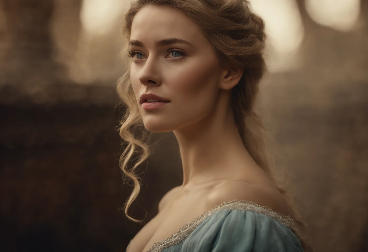 played by Amber Heard, film portrait, ((upper body)), in front of the audience, (reality :1.3), The most beautiful art photo in the world, looking at the camera, European medieval court dress, turquoise gray dress, gorgeous, soft chiffon, beautiful detailed face, Action shooting, (intricate :1.4), Medieval snowy castle background, snow-covered landscape, realistic photo, CG, art station. (Masterpiece, Best quality, high resolution:1.4), 1 girl, skin pores texture, Blonde hair, hd , Photography, Movie, cinematographic, realistic, (8K, raw photo, Best quality, Masterpiece:1.2), (realistic, photo-realistic:1.33). (freckles:0. 5) , outside, chapped lips, soft natural lighting, Magic photography, dramatic lighting, Photographic realism, ultra detailed, intimate full body shot composition, Leica 50mm