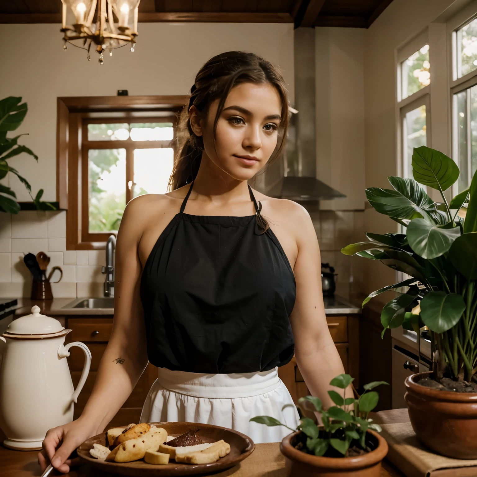 mansion conservatory,  Afiado, Realista, 4k, film grain, bokeh, cozinha moderna