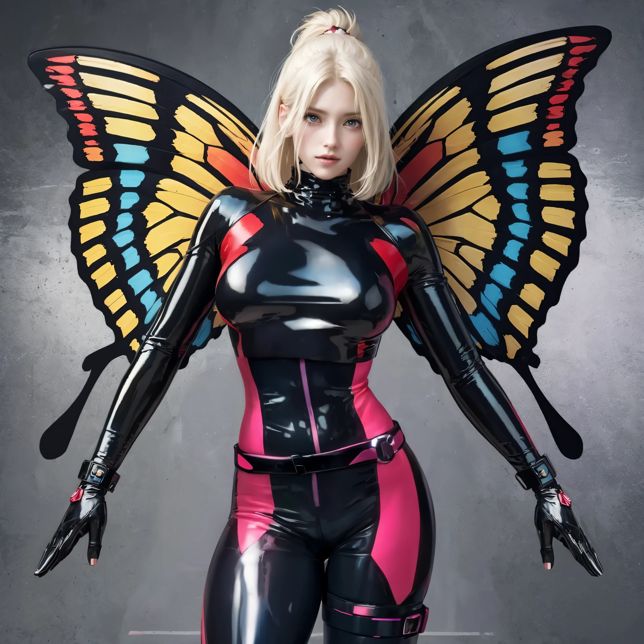 make neon cyber punk shorts with silver iron vivela leather belt and red silk bow waist