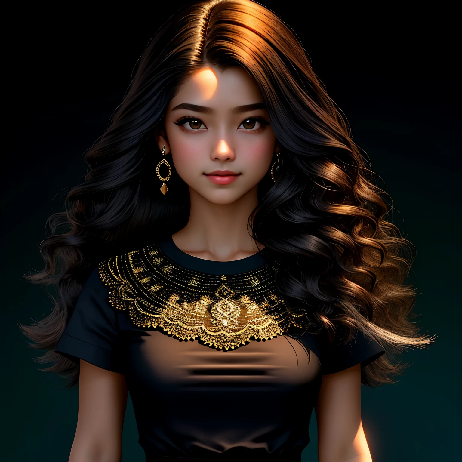 happy obra-prima, melhor qualidade, beautiful lighting, ultra detalhado, hyperresolution masterpiece, melhor qualidade, 1girl, cabelo preto, mid hair, franja varrida, vestido, vestido preto, cachecol, joias, ornamento de cabelo,