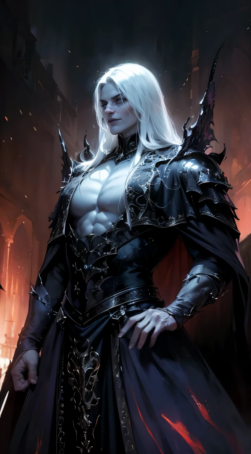 Handsome, undead god, evil (best quality,4k,8k,highres,masterpiece:1.2),ultra-detailed,(realistic,photorealistic,photo-realistic:1.37),dark, mysterious, dramatic lighting, haunting atmosphere, ethereal aura, glowing eyes, ominous presence, sinister smile, flowing dark cloak, menacing expression, supernatural powers, eerie background, gothic architecture, majestic throne, eerie mist, haunting shadows, powerful deity, malevolent intentions, otherworldly beauty, transcendent being, imposing stature, commanding presence, dark energy, enthralling gaze, undead minions, foreboding ambiance, unearthly strength, eternal youth, captivating charm, mythical creature, divine aura, chilling vibes, malefic force, eerie silence, malevolent deity, ancient powers.