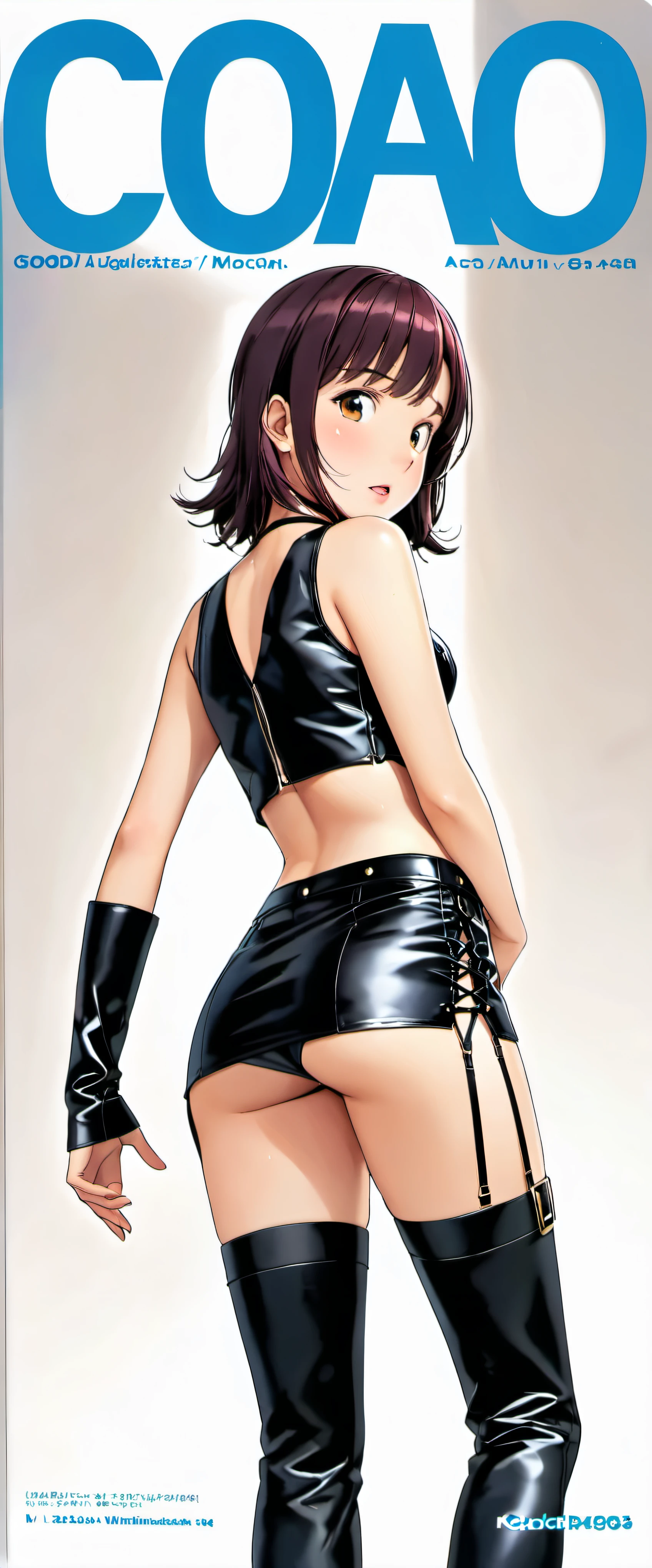 High resolution, adult woman , good lighting, despicable, , (No nudity), (((レザータイトmini skirt))), ((tight leather top)), (((leather thigh high boots))), (garter belt), abdomen only, (wet shorts), , cute face, I'Iは恥ずかしくて赤面します, humiliating, ((look back)), ((mini skirt))()(T-back)
