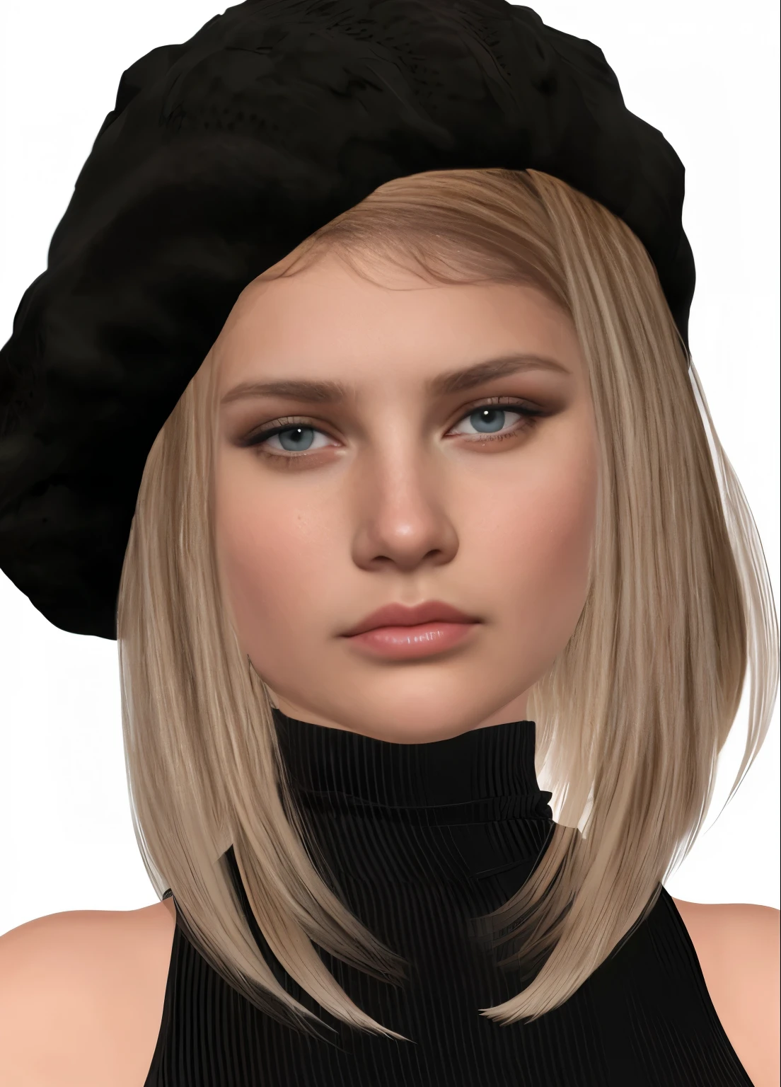 blurred image of a woman in a black hat and black turtleneck, boina preta, usando uma boina, usando uma boina francesa, inspirado em Emma Andijewska, rosto detalhado realista, rosto foto-realista, rosto realista detalhado, rosto realmente detalhado, uma boina enorme, adolescente hiperrealista, inspirado em Sim Sa-jeong, avatar da segunda vida