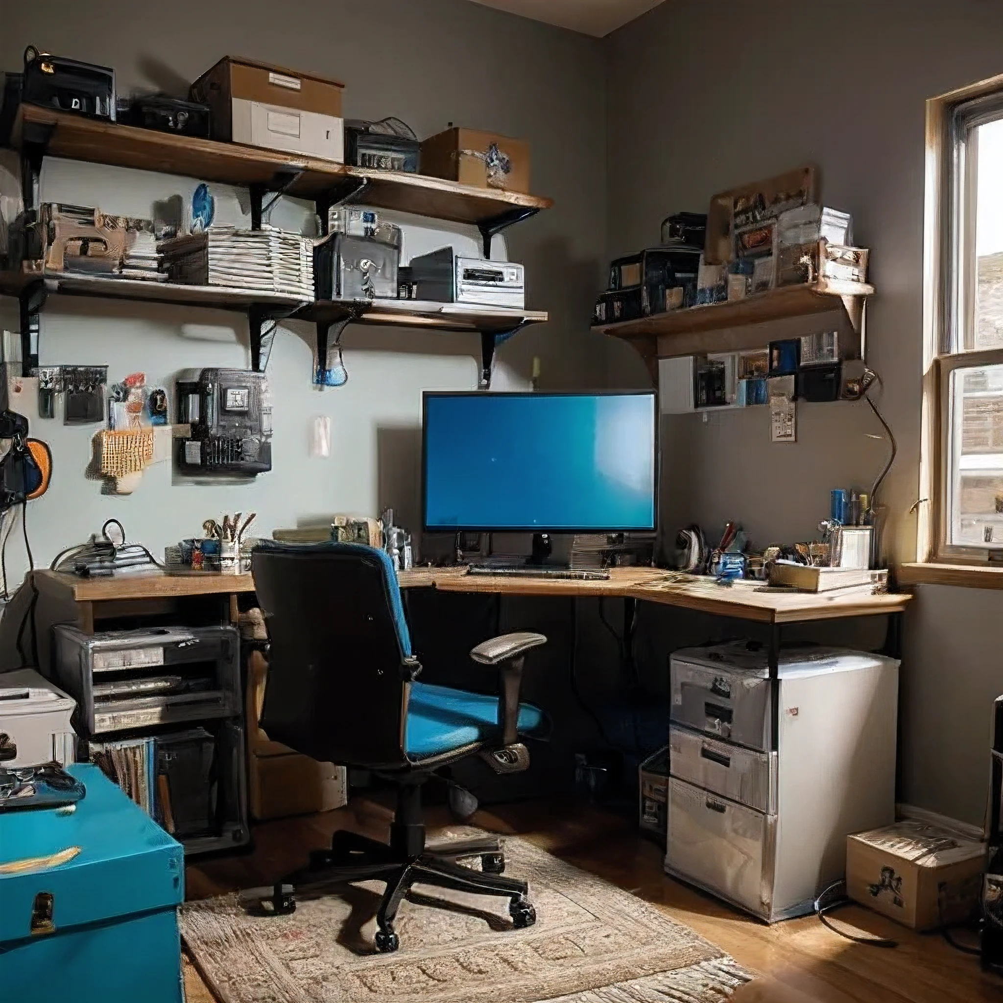 Prompt 3: Artistic Image
Depiction of {a person} assembling their computer setup in a creative, DIY environment filled with colorful components and tools. The scene is set in a workshop-style room with shelves filled with computer parts, wires, and various gadgets. The person is surrounded by scattered papers, manuals, and technical diagrams, showcasing the process of building their computer system from scratch. The atmosphere is vibrant and energetic, reflecting the joy of DIY enthusiasts.

Type of Image: Digital Illustration
Subject Description: Person assembling a computer setup
Art Styles: DIY, Colorful
Art Inspirations: Dribble, Maker Fairs
Camera: Virtual camera
Shot: Wide angle
Render Related Information: Detailed rendering with emphasis on vibrant colors and dynamic composition
