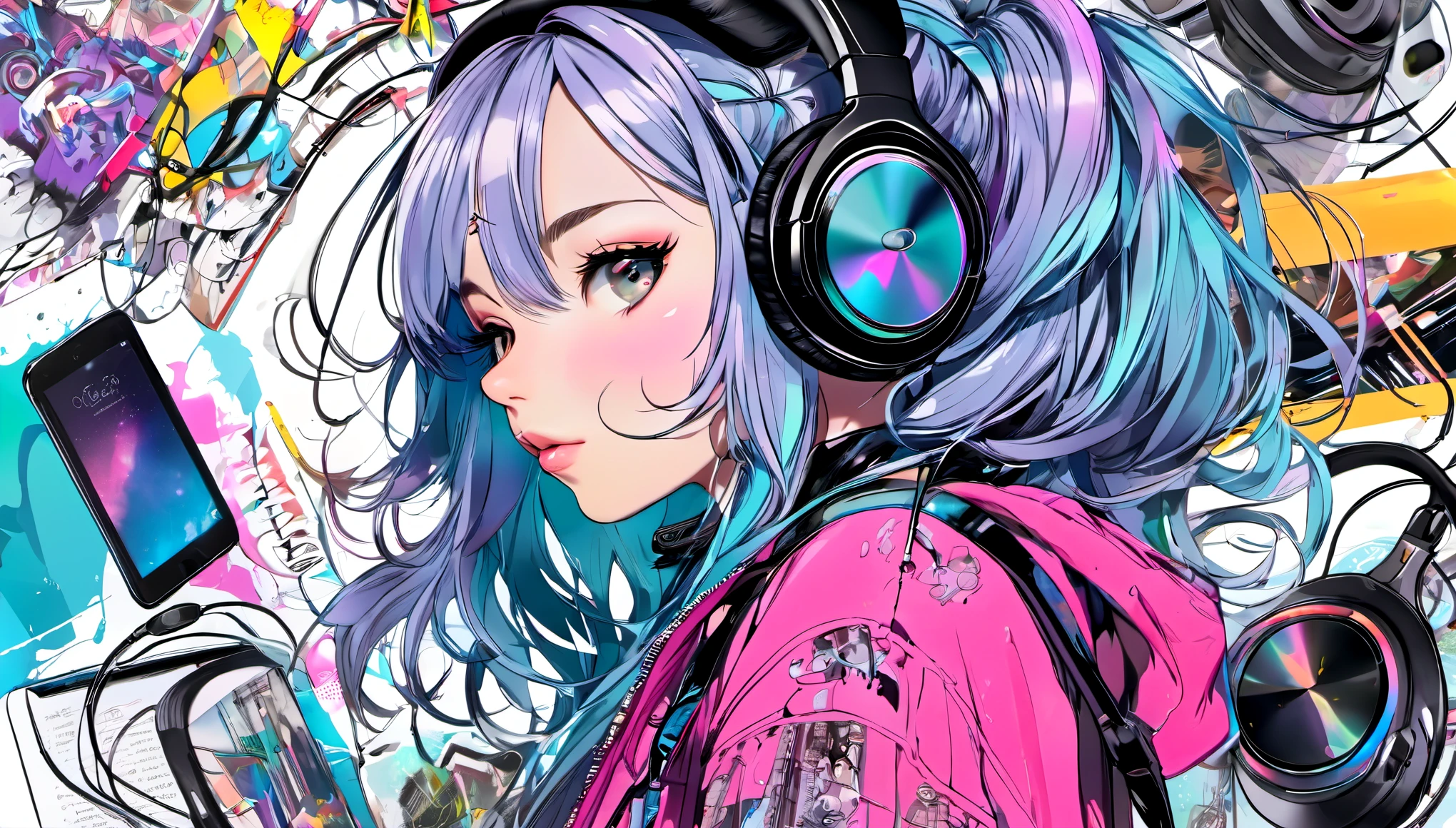 imagen、Complejo、design drawings、ciberpunk、Belleza usando auriculares、