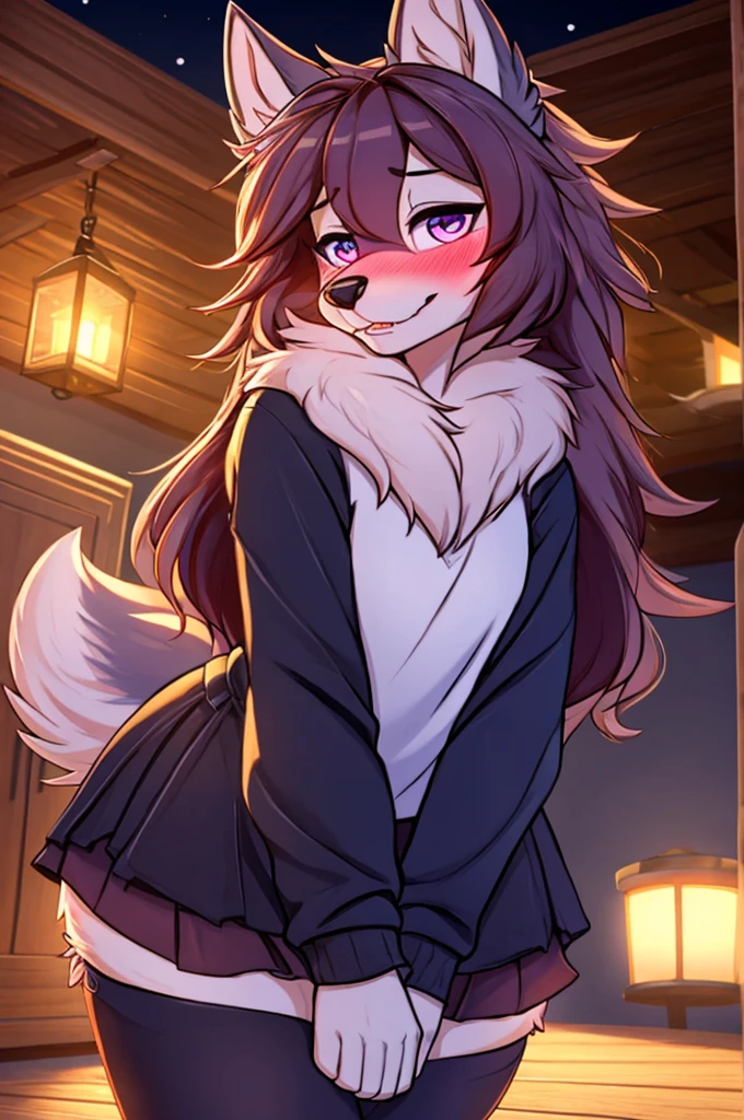 Ultra-detailed, 8k, furry, cute furry, furry girl, tall, cute face, looking at you with a blushed expression, cute wolf girl, fuzzy fur, portrait, vivid colors, soft lighting,doing the doggy stile pose, from behinde
