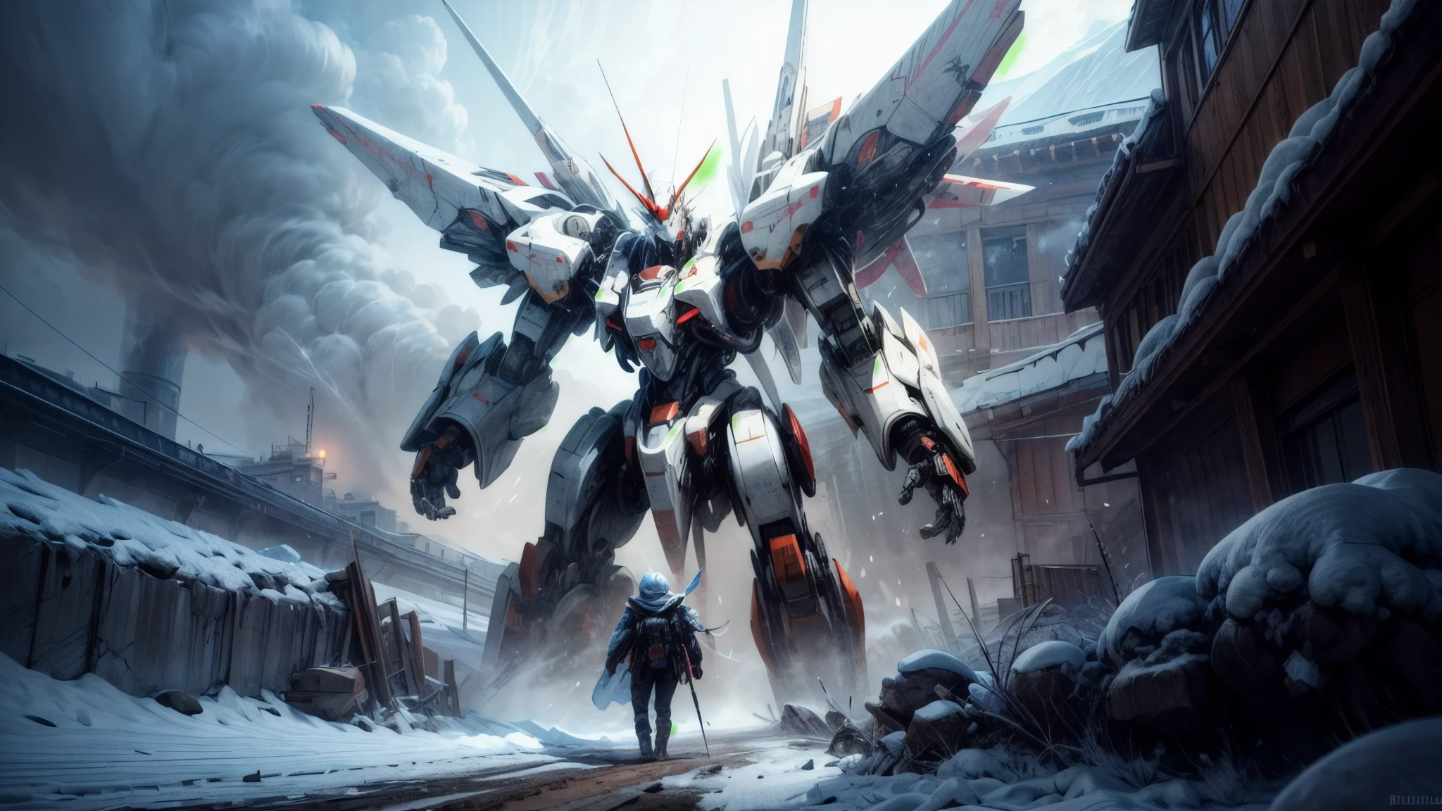Motor irreal,cinematic shot,Mejor calidad, Obra maestra, realista,,ciencia_fiction,ciencia fiction,brillante_eyes, (explosion sparks:0.5), (destello de lente:0.5),(sable de luz:0.8),niebla de volumen,mecha_robot,escombros,muchos soldados pelean,OVNI, reliquia,Snow Mountain
