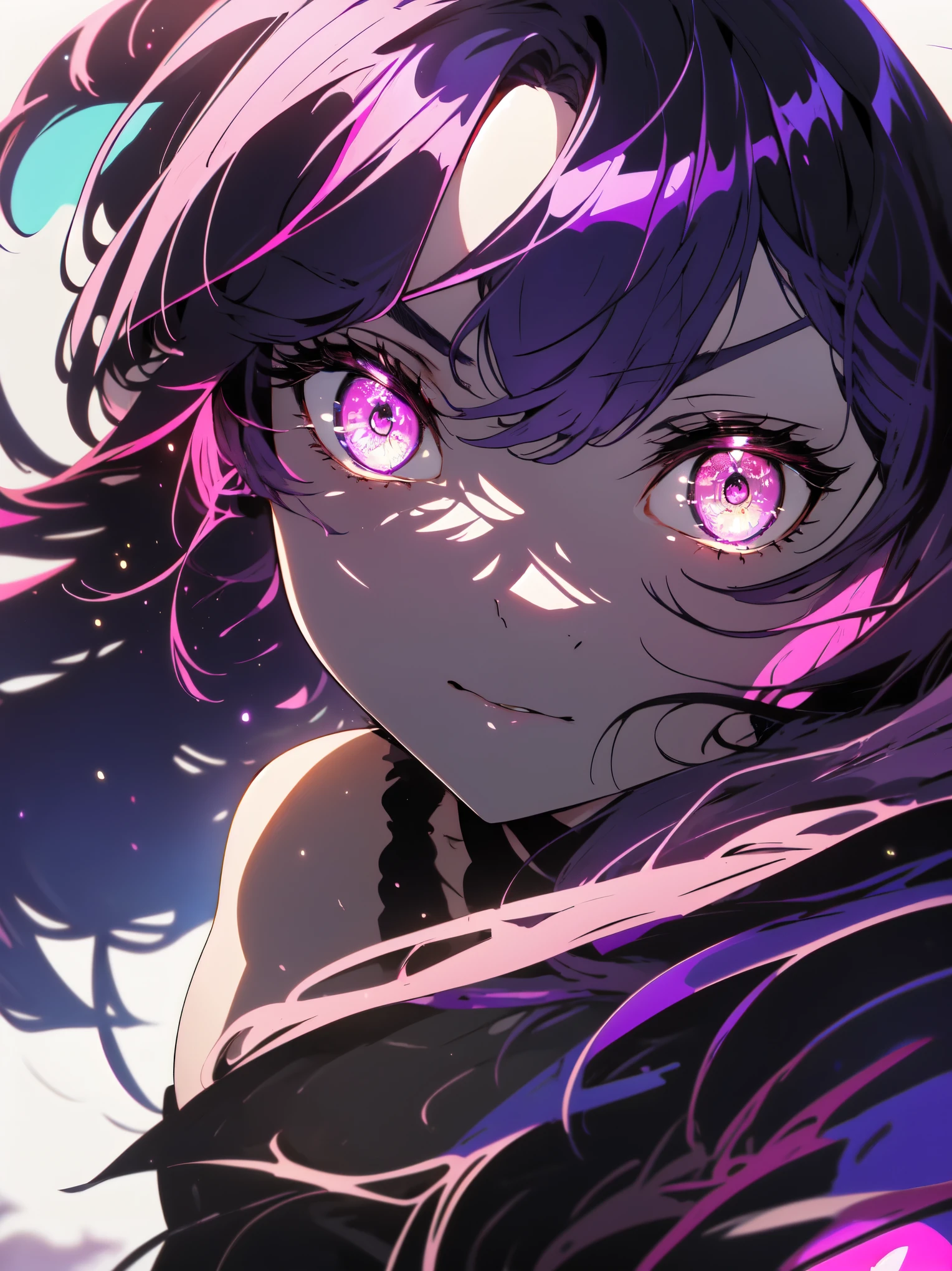 (Top Quality, Masterpiece, High Resolution, Detailed),1girl, (Glowing Eyes, Detailed Beautiful Face), (Skin Exposed, Sexy Pose), Ahoy Hair, Purple Hair, Pink Eyes, (Detailed, Pretty Lingerie), (Shy Face), Shooting Studio, Sexy Angle, Beautiful Animation
