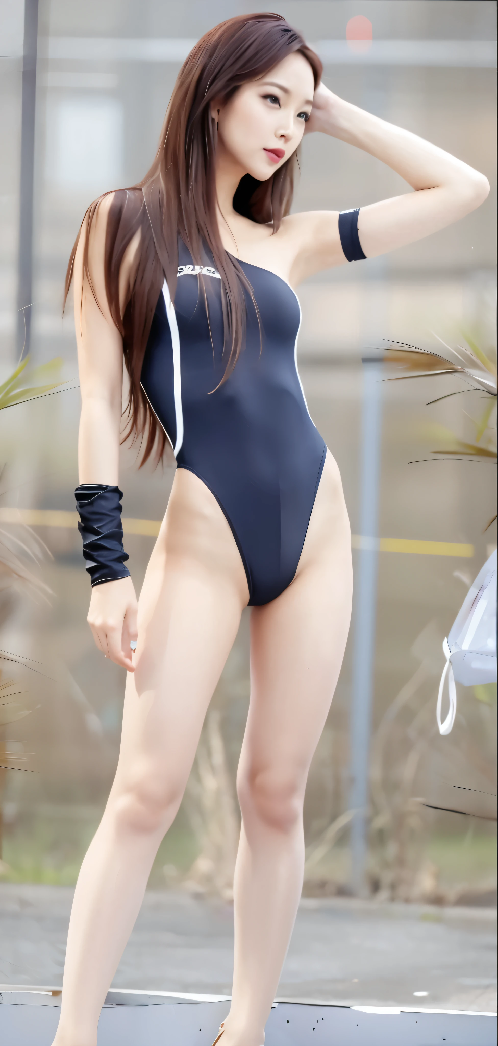 summer、Racecourse、Start Grid、lace queen(Existing 1.6)、big breasts、tight waist:1.4、Sexy、glamorous、brown wavy hair、Bare skin leotards(See-through)、High leg:1.4、Fishnet tights、high heels、4k