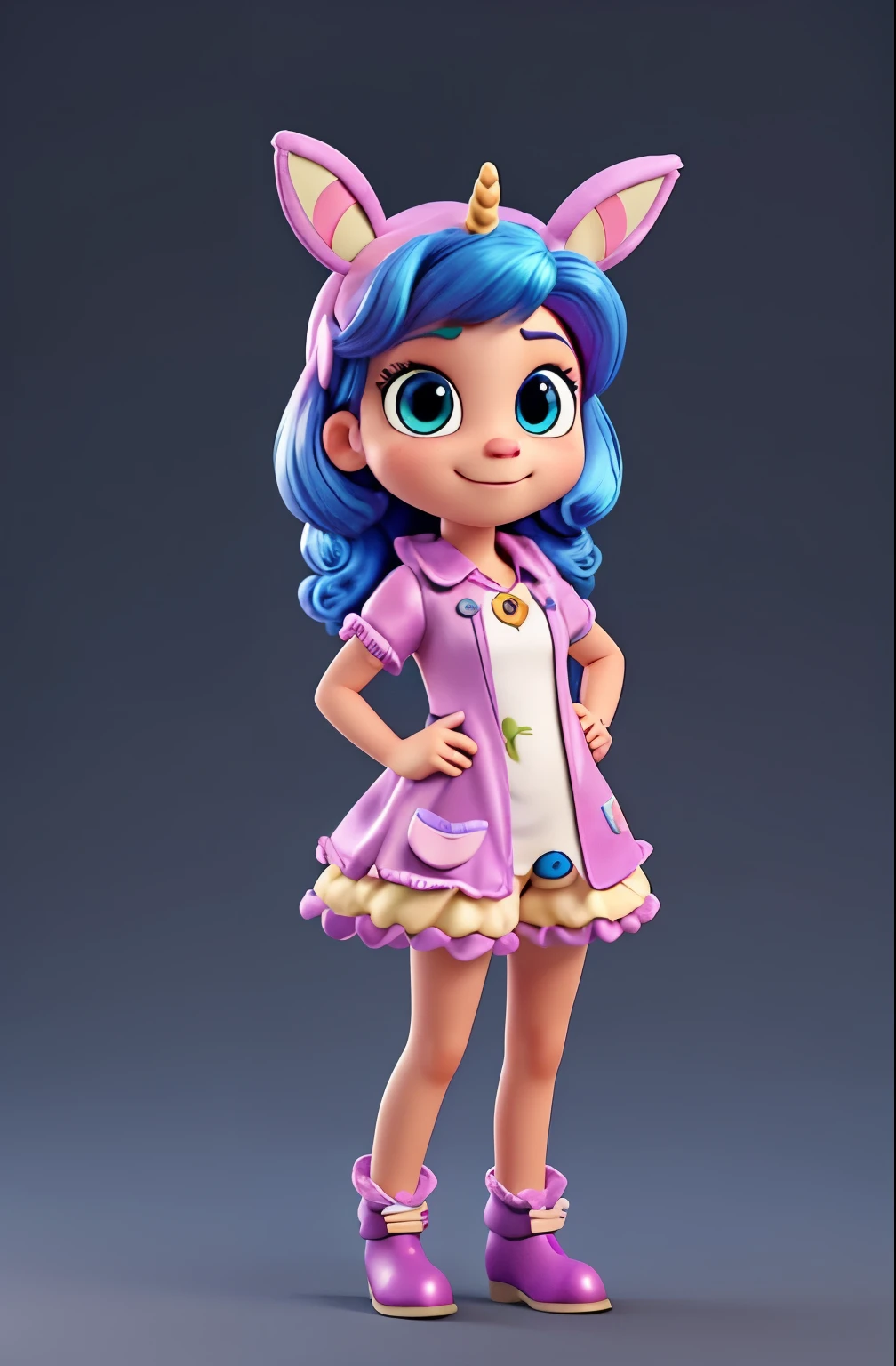 cartoon unicorn with blue hair and a black horn, (((Wearing a bunny costume))) unicorn, white unicorn, unicorn from the tusk movie, blue unicorn, a unicorn, 3 d cavalo pet shop, unicorns, unicorn horn, bonitinho digital art, bonitinho 3 d render, bonitinho cartoon character, Chibi, bonitinho character, personagem toonix, anthropomorphic mare, my little Pony, bonitinho (((movimento)))
