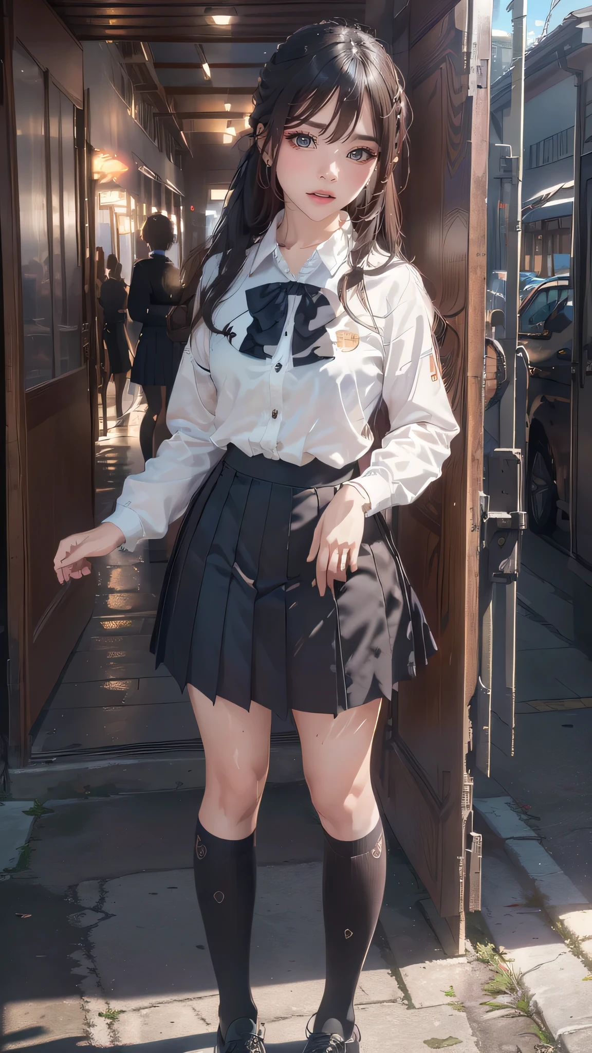 whole body,school uniform,(random place),(random pose),(random hairstyle),(movie-like scene,best image quality, hyperrealistic portrait, (8k), Super realistic, 最high quality, high quality, High resolution, high qualityな質感, high detail, beautiful, Detailed, Highly detailed CG, detailed texture, realistic facial expression, masterpiece, before, dynamic, bold)