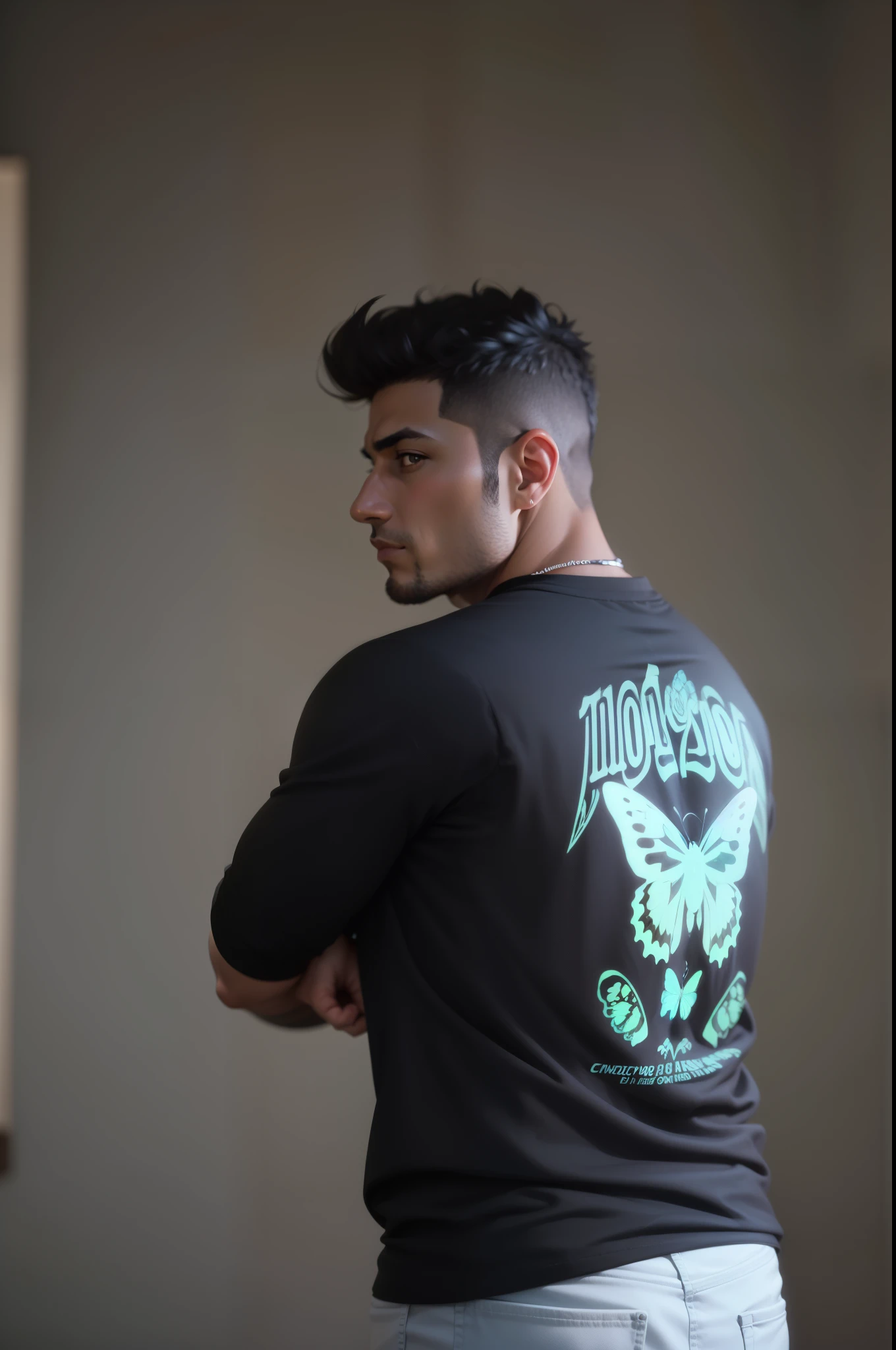 arafed man in a black shirt with a butterfly on his back, taken with canon 8 0 d, taken with canon 5d mk4, taken with canon eos 5 d mark iv, taken with a canon eos 5 d, taken with a canon eos 5d, profile pose, mid shot portrait, taken with sony alpha 9, taken with canon eos 5 d