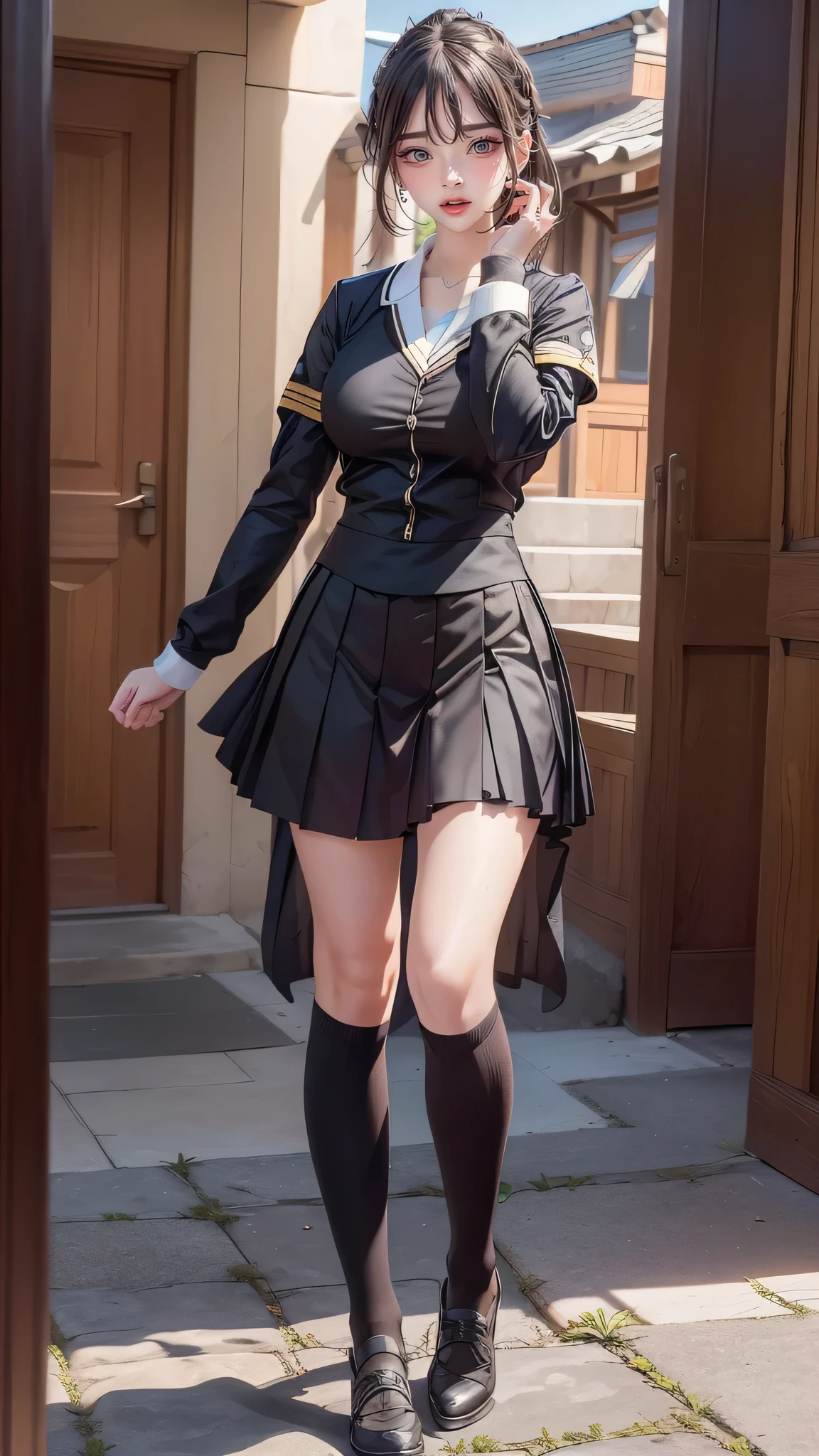 whole body,school uniform,(random place),(random pose),(random hairstyle),(movie-like scene,best image quality, hyperrealistic portrait, (8k), Super realistic, 最high quality, high quality, High resolution, high qualityな質感, high detail, beautiful, Detailed, Highly detailed CG, detailed texture, realistic facial expression, masterpiece, before, dynamic, bold)