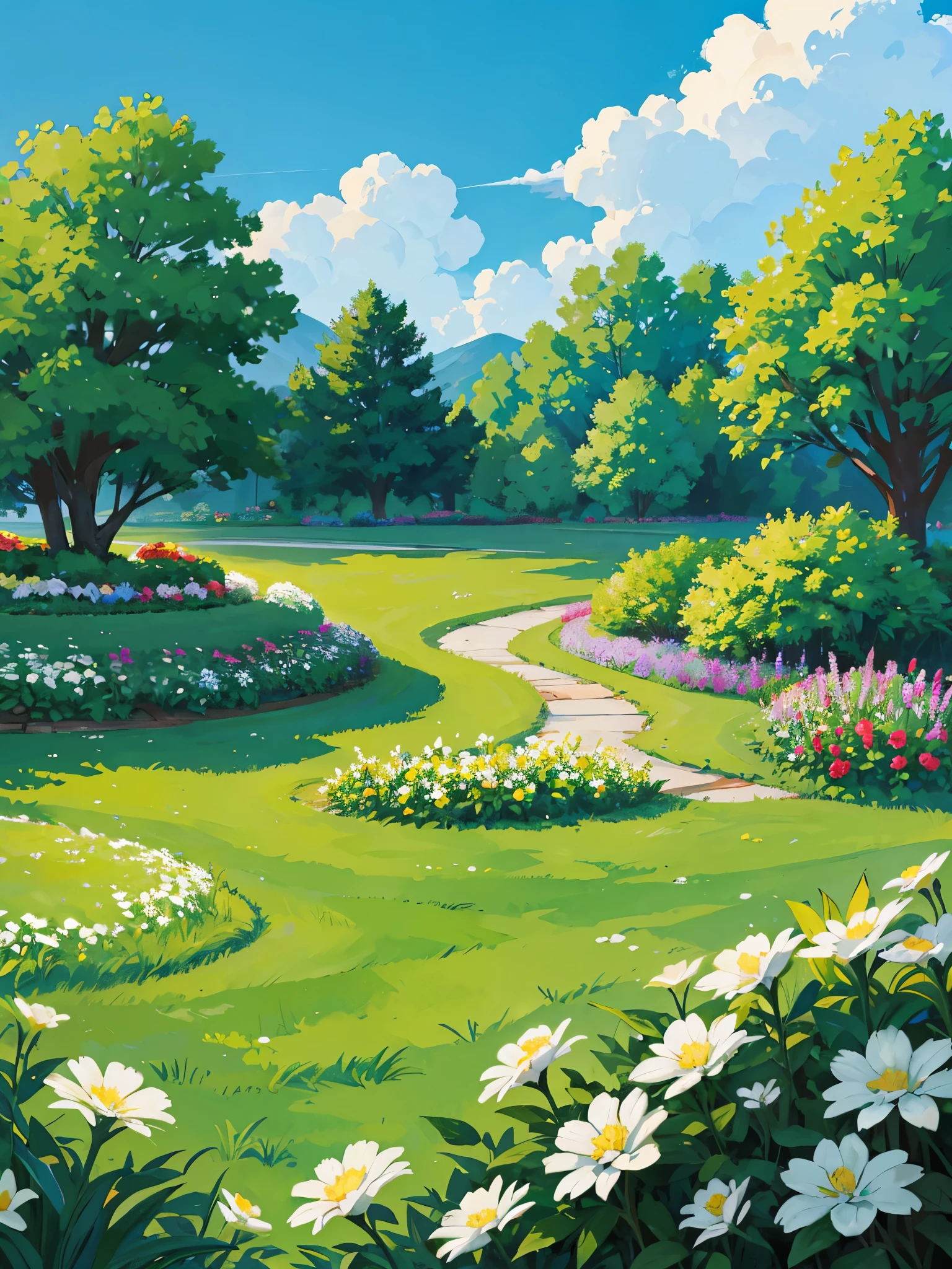 White Flowers garden in the hills