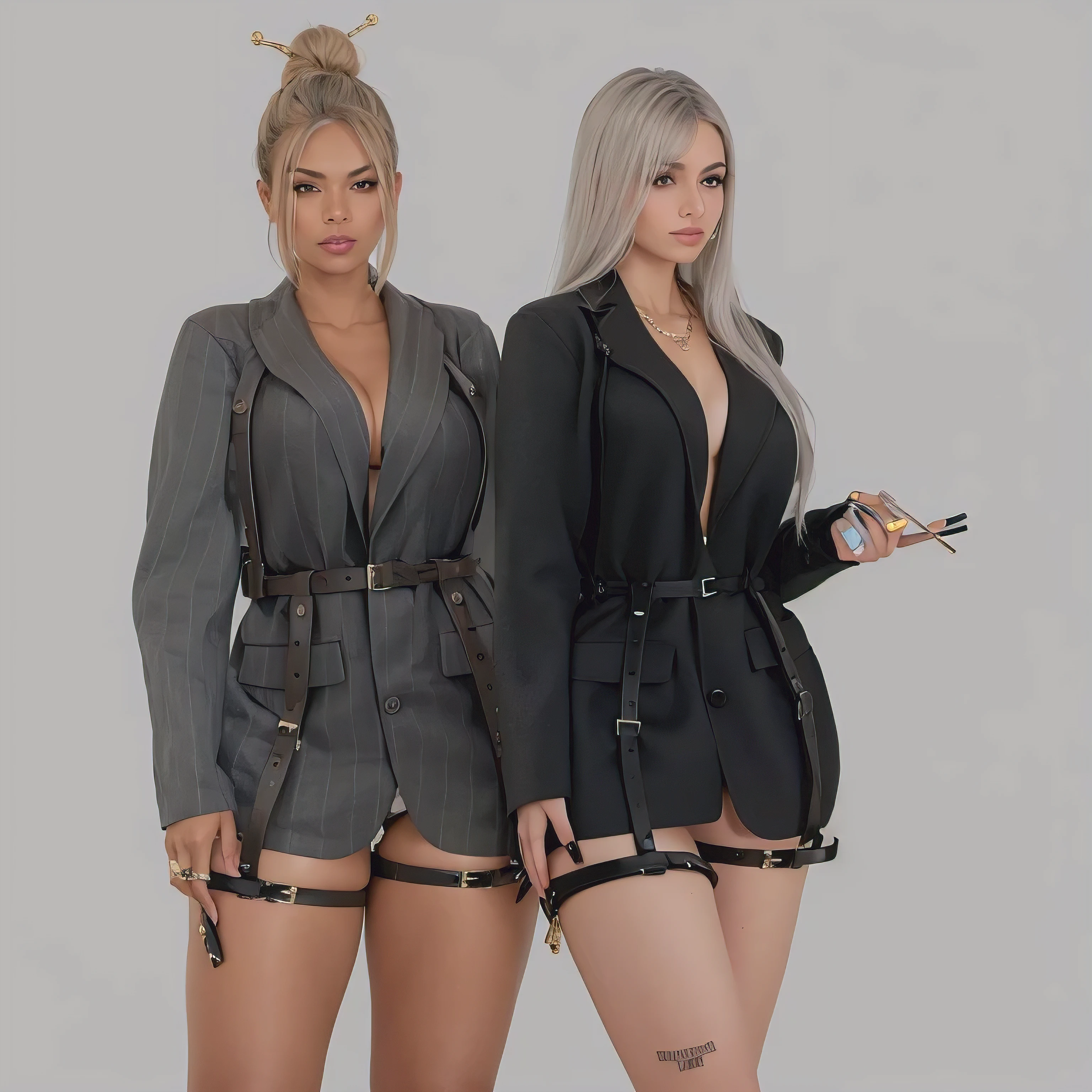 Mujer arafed con una chaqueta de cuero negra y pantalones cortos posando para una foto., piel bronceada, lacivious pose, wearing leather swimsuit, chaqueta sobre el torso desnudo, pose lasciva, sexy :8, pose informal, abrigo ajustado de cuero negro azabache, (SFW) seguro para el trabajo, piel brillante, grueso, chica fitness, sombras oscuras