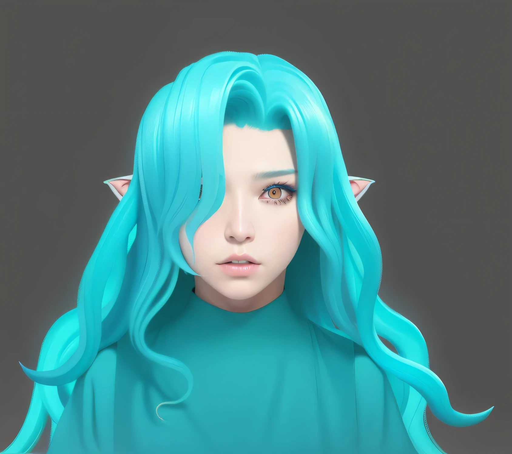 There is a girl with blue hair,long hair,With green bow, sky blue. Detailed hair, long cyan hair, 飘逸飘逸的long hair, Detailed hair foggy, long hair蓝色居中, 详细的白色long hair, long flowing medusa hair, long flowing blue hair, realistic hair, Female Medusa with long hair, flowing blue hair, 有着绿松石色的long hair, smurf,3D character art,Ash,2。5D CGI anime fantasy artwork,Rebellious Art Art StationCGCosiety,Close-up of people,As seen on art website
