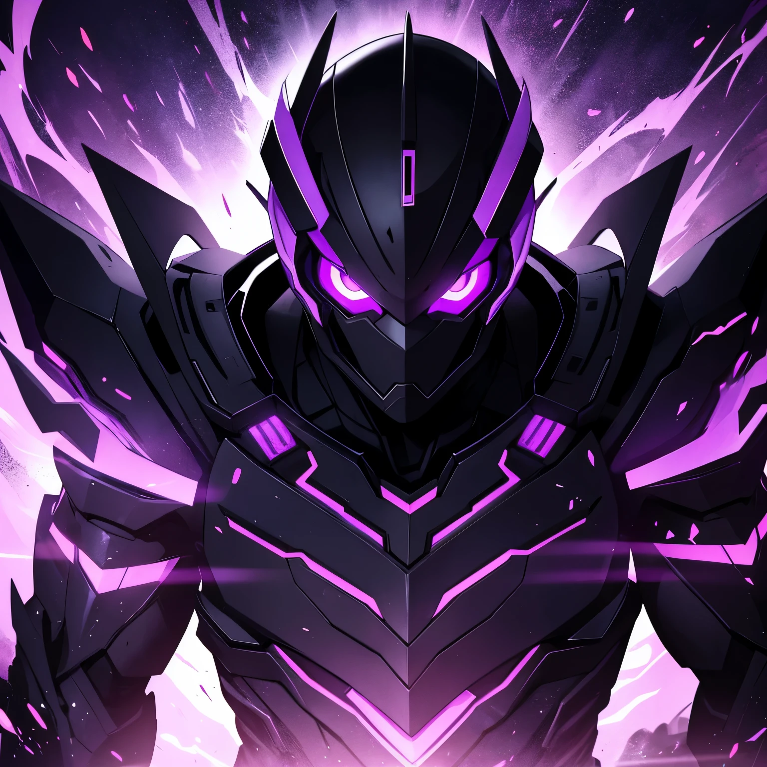 Silhouette of a man, black silhouette, man, black armor, purple eyes, glowing eyes, glowing purple, glowing purple eyes