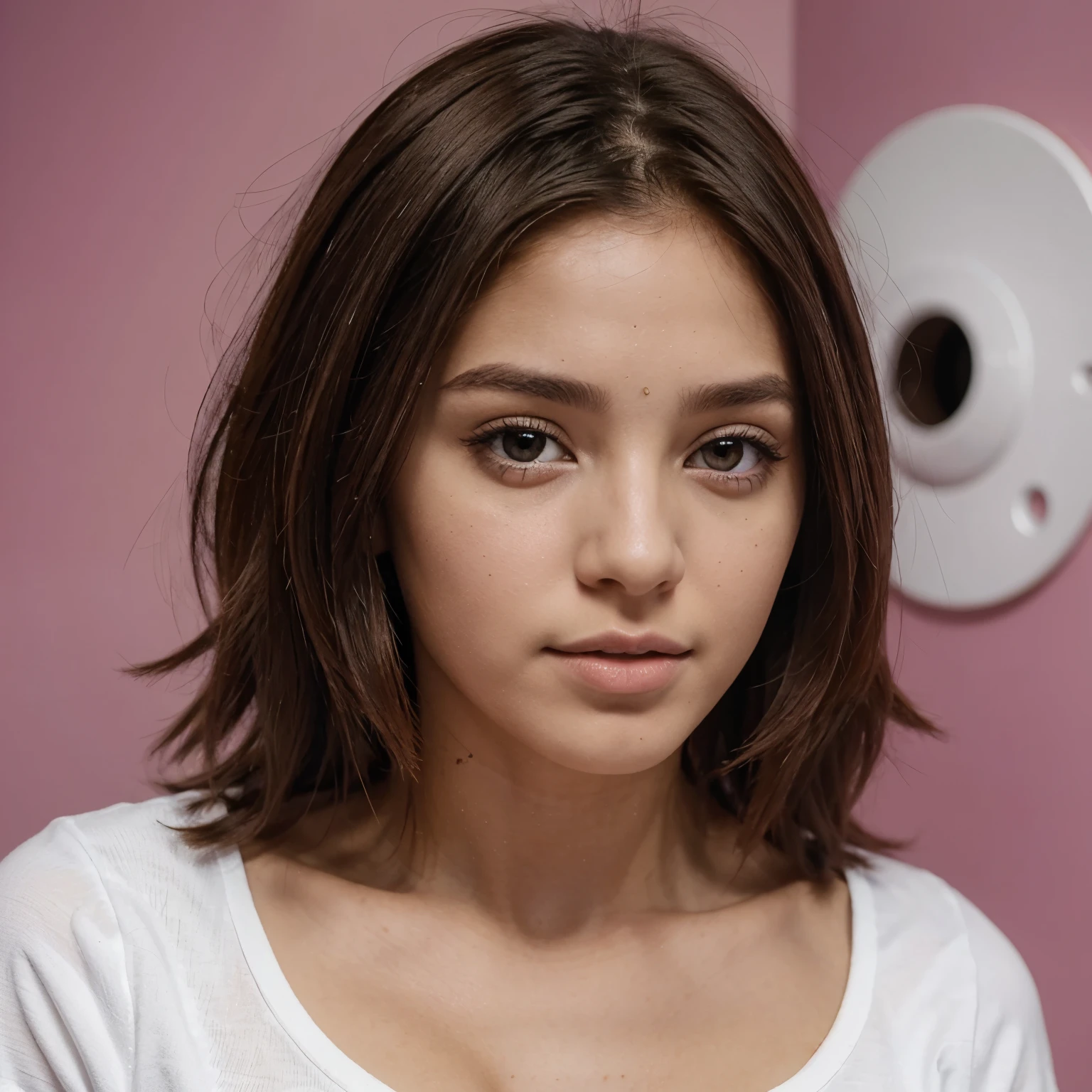 Tiene pelo blanco tiene un un parche en el ojo izquierdo y el otro ojo es de color violeta tiene es morena tiene pechos grandes no tanto tiene ropa masculina pero no mucho no muy masculina