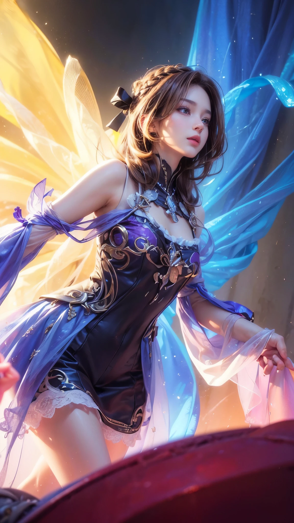 a woman with a blue dress and wings is standing in front of a red background, extremely detailed artgerm, style of artgerm, artgerm detailed, style artgerm, artgerm style, in style of artgerm, ! dream artgerm, ig model | artgerm, astral fairy, as seen on artgerm