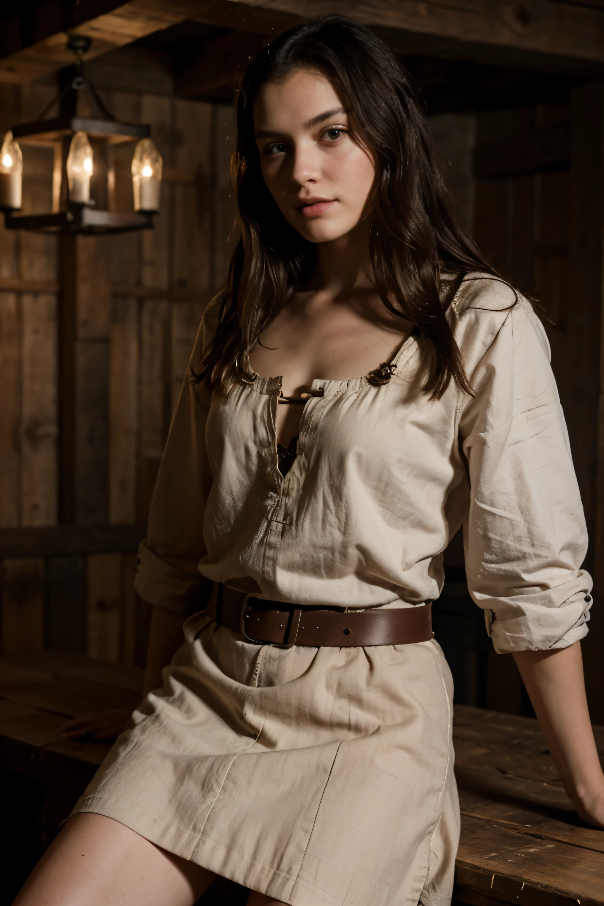 A young black-haired Viking warrior wearing rustic medieval clothing