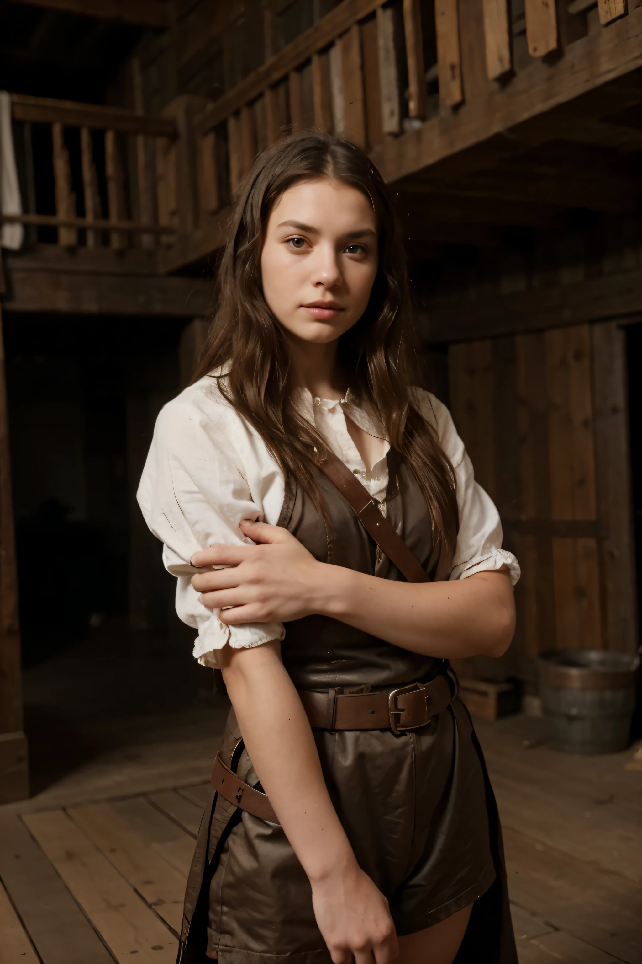 A young black-haired Viking warrior wearing rustic medieval clothing