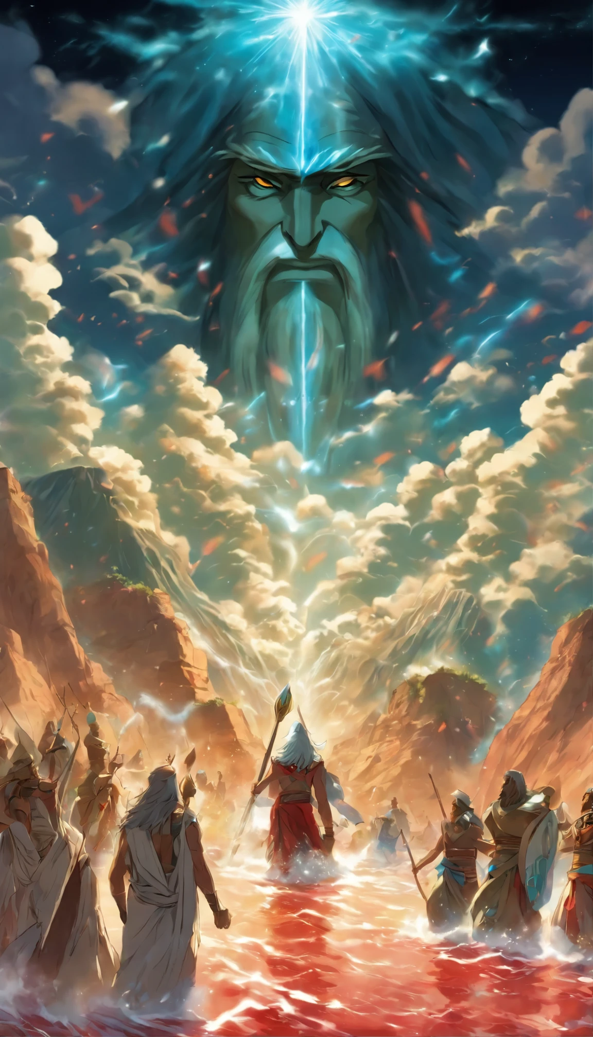 "Write a dramatic narrative describing Moses leading the Israelites out of Egypt and parting the Red Sea. Focus on the tension between the Israelites and the pursuing Egyptian forces, the moment of doubt before the sea parts, and the miraculous crossing. Conclude with the reflection of the Israelites on the power and protection of their God after safely reaching the other side. Incorporate dialogue, sensory details, and emotional responses to bring the scene to life."