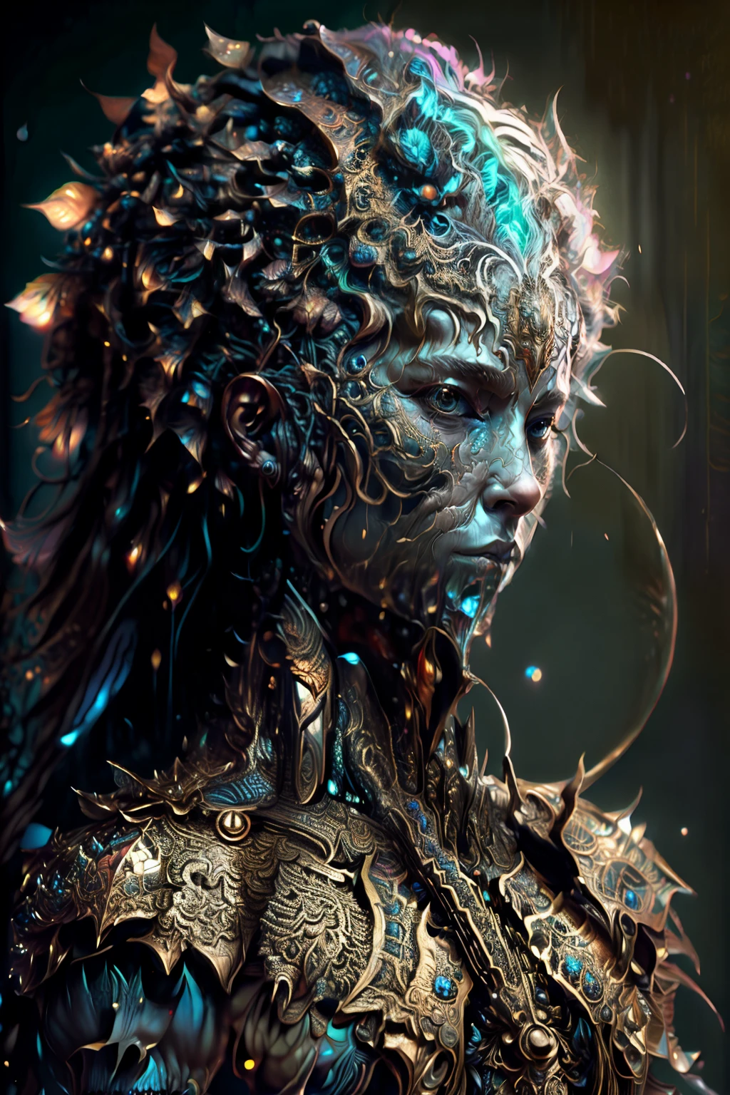 Digital painting of a 25-year-old man, rostro masculino, sin barba y un tocado floreado ,Arte de Alberto Severo, salpicaduras y gotas congeladas multicolores, dream, Pintura digital surrealista , brillos tornasolados, efectos 3D, Ultra HD, obra de arte magistral ,cinematic lighting,16k Arte digital 4K altamente detallado, Pintura digital intrincada, Arte digital detallado 4K, Gran arte digital con detalles, amazing detail digital art, Arte digital extremadamente detallado, Arte digital altamente detallado, amazing digital art, Awesome Digital Illustration, hyperdetailed fantasy character, Arte digital hiperdetallado, Arte digital demasiado detal