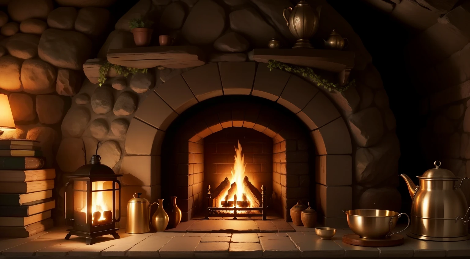 give me variations of the same fireplace. Remember, its about hobbit world. Turn it more rounder and cozy like hobbit. Put objects about hobbit and lord of ring descriptions